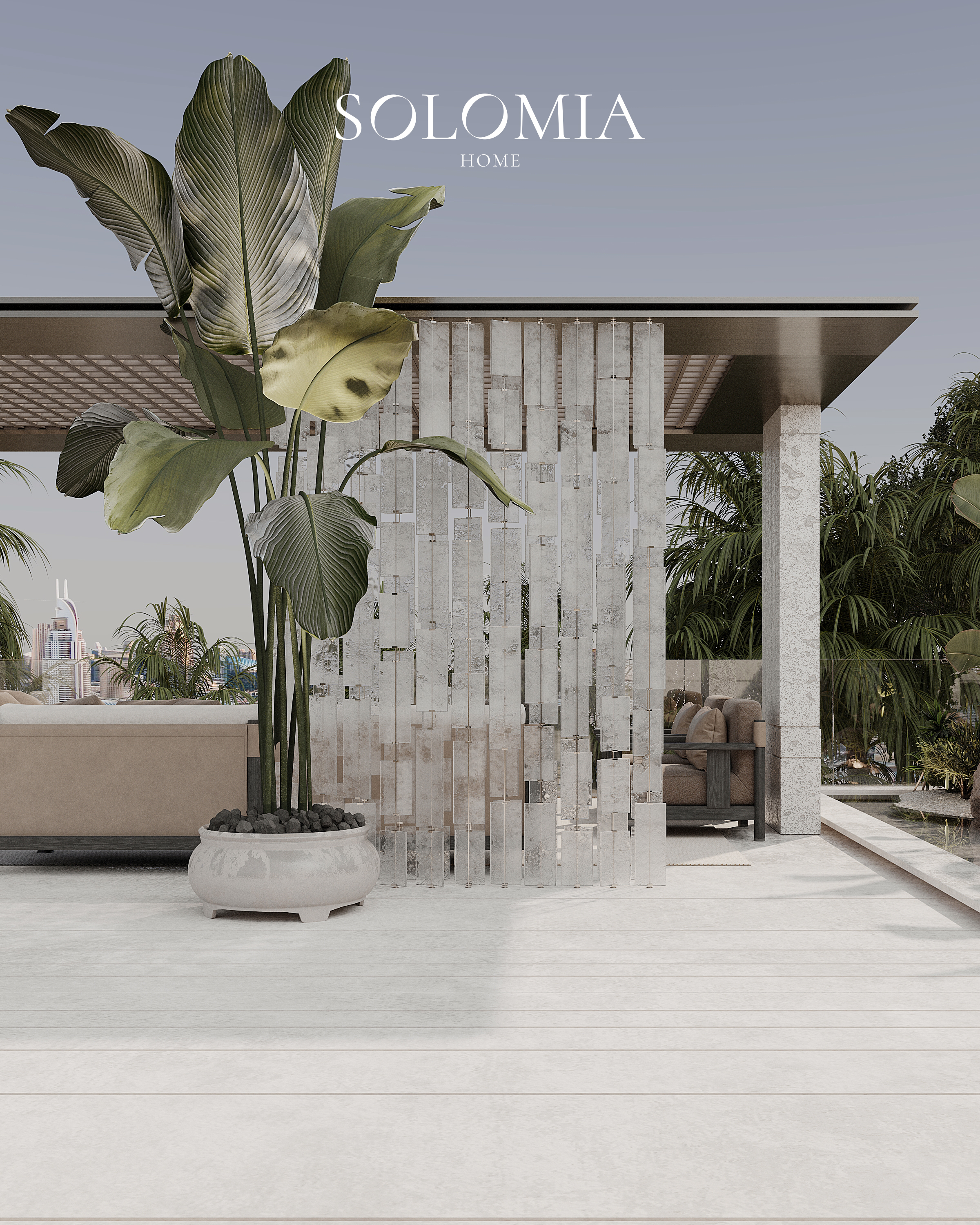 Terrace with stone pavilion and skyline view, Villa Project in Keturah Reserve — villa exterior design Dubai