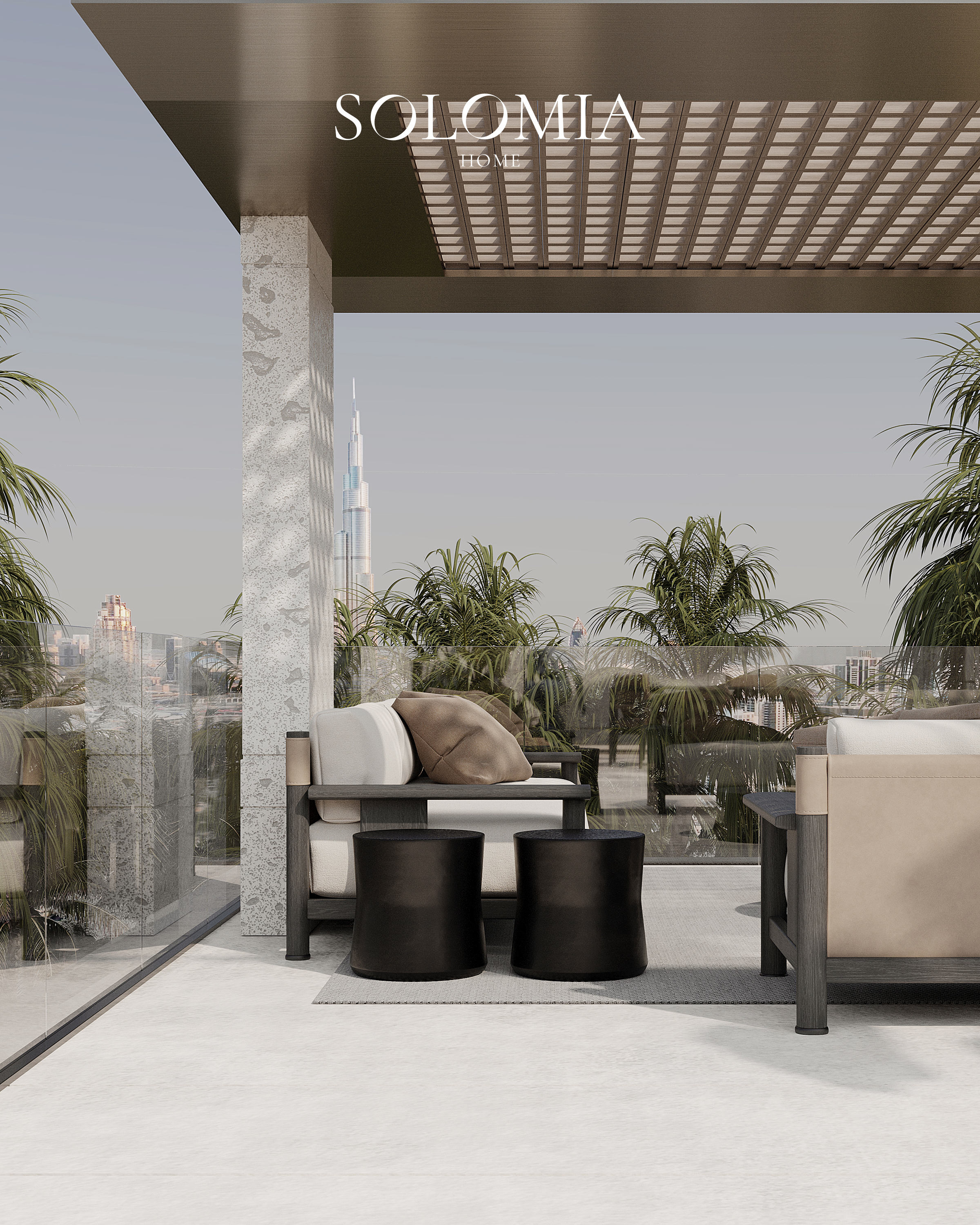 Terrace lounge with Burj Khalifa view, Villa Project in Keturah Reserve — villa exterior design Dubai