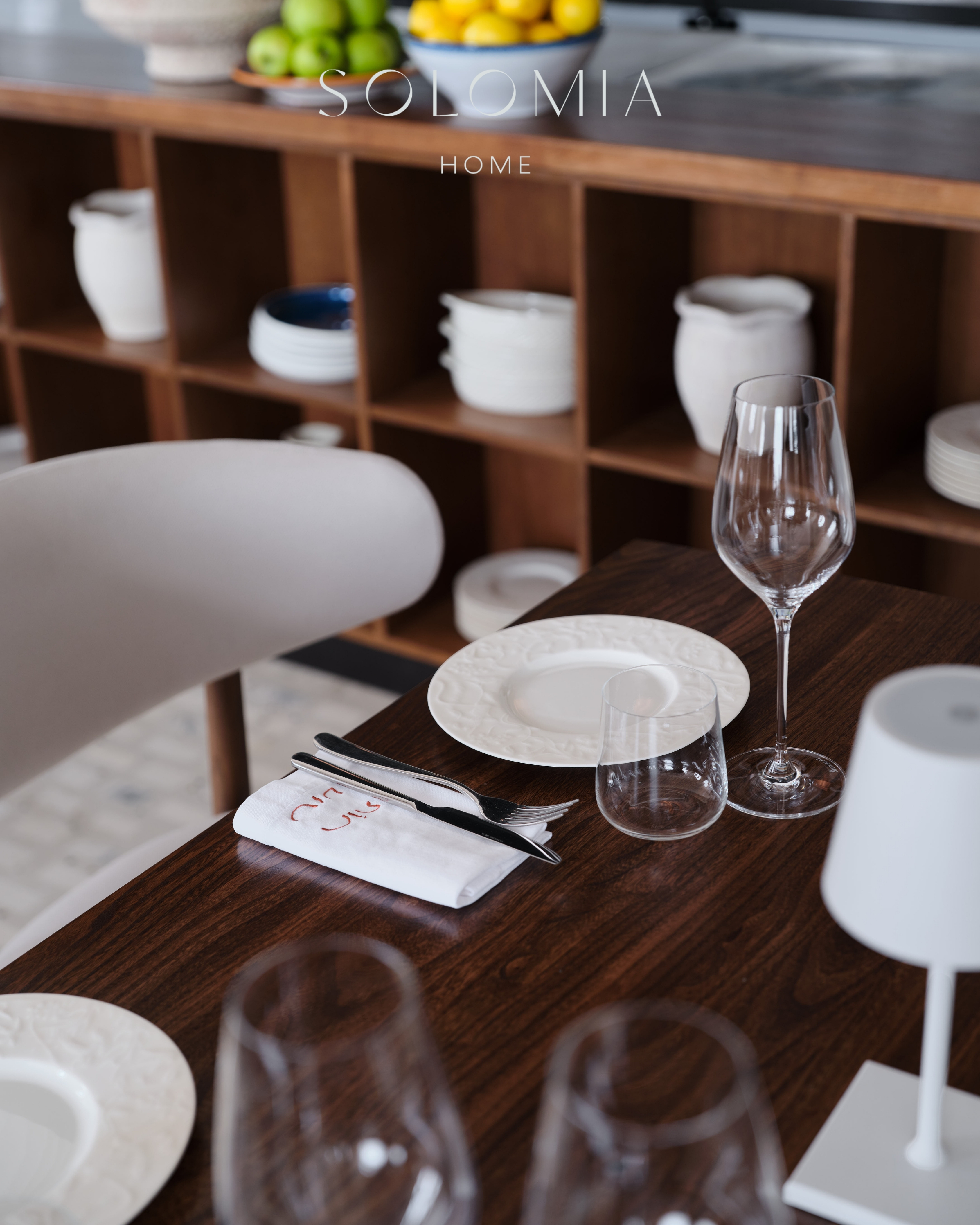 Table setting with plates and glasses, Restaurant Dio Grand Cafe — restaurant interior design Astana