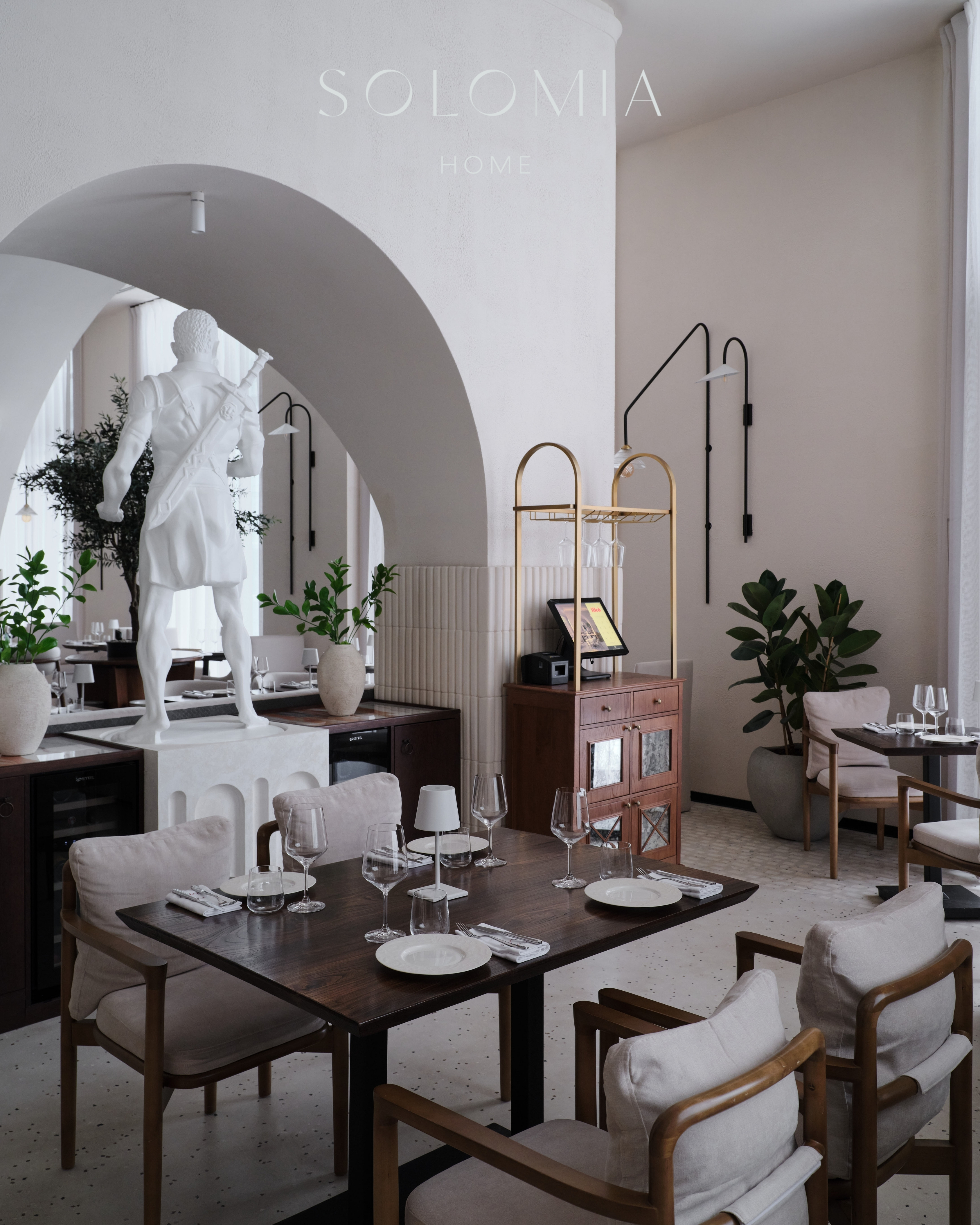 Restaurant seating with statue, Restaurant Dio Grand Cafe — restaurant interior design Astana