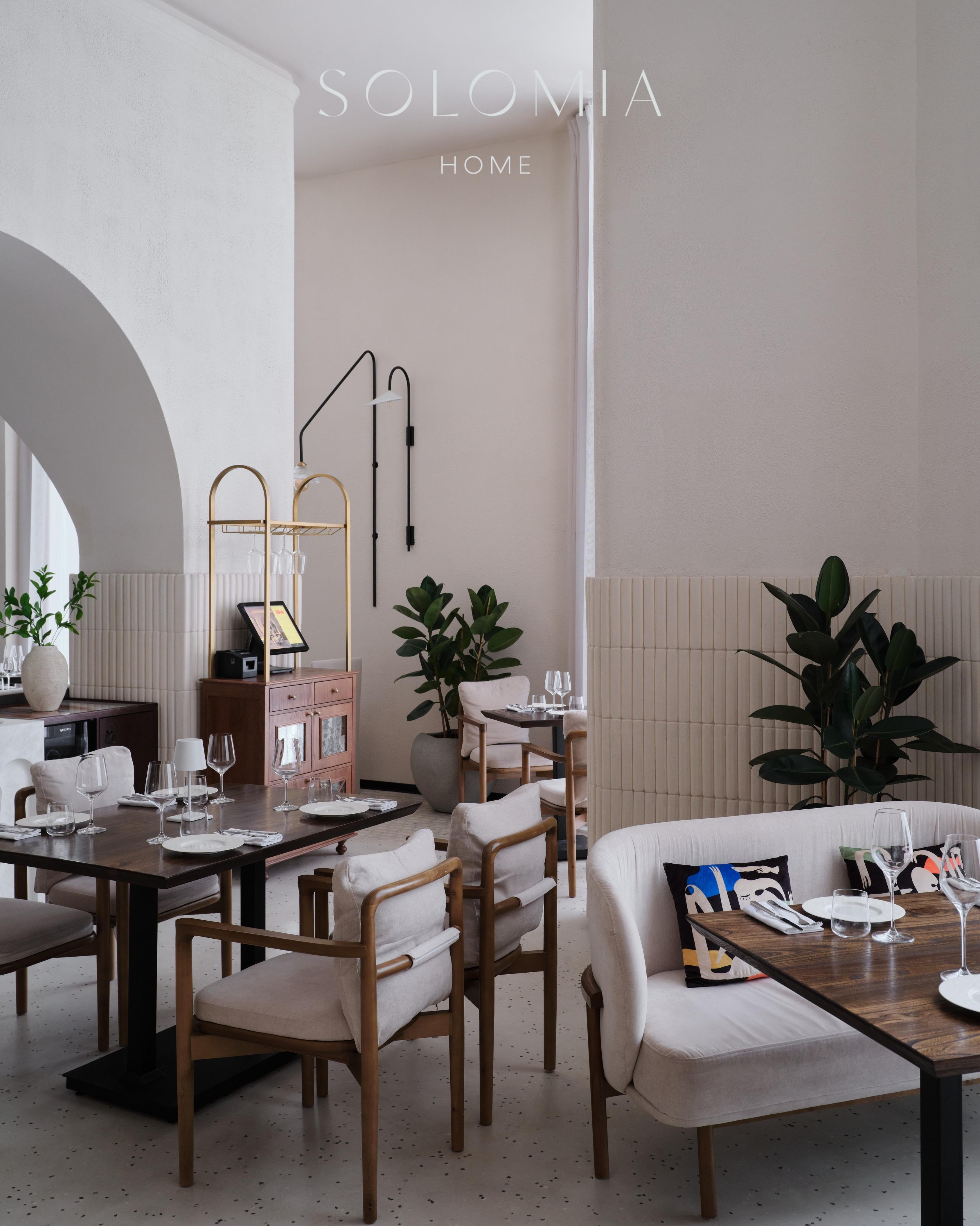 Restaurant tables with cushions, Restaurant Dio Grand Cafe — restaurant interior design Astana