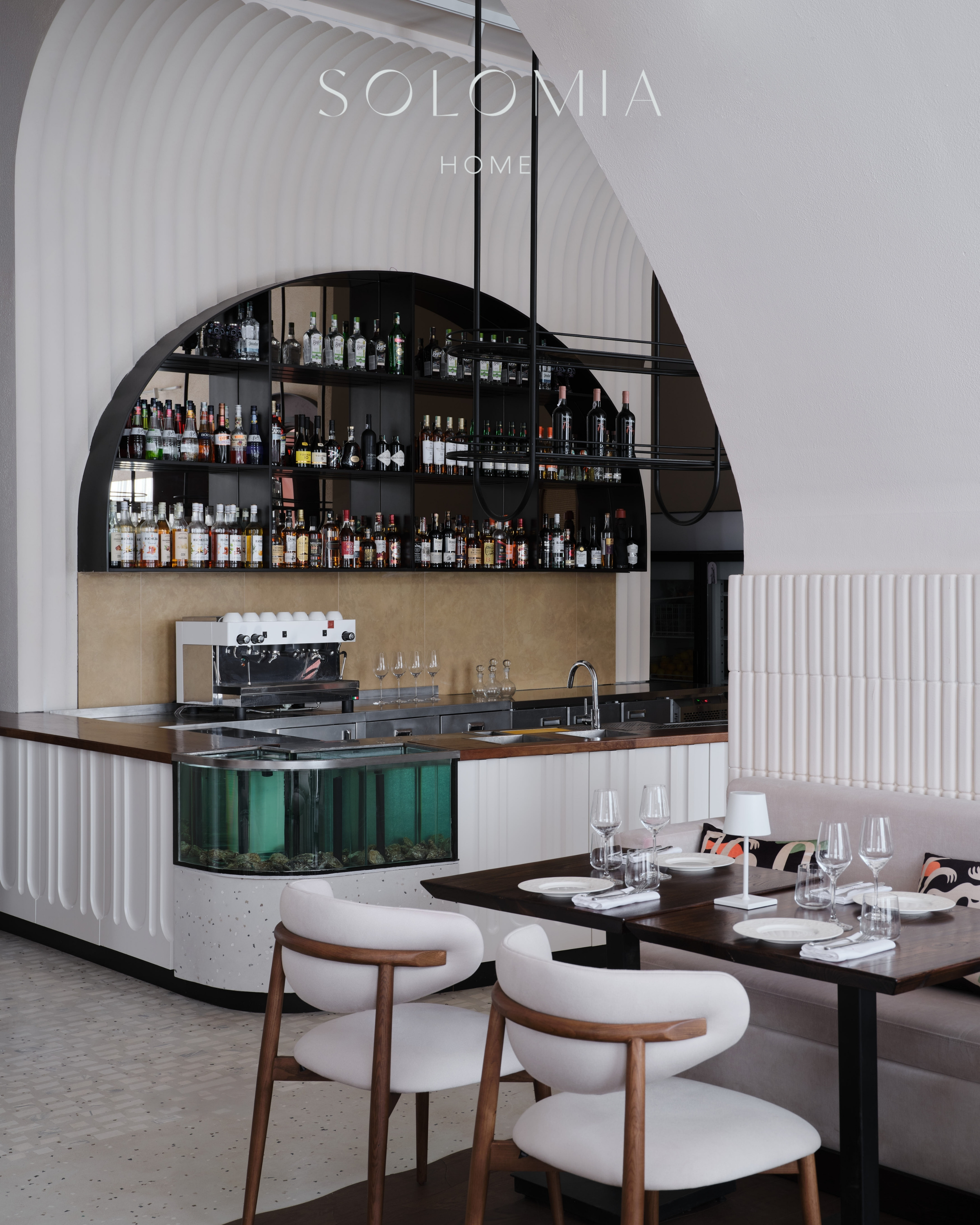 Restaurant bar in an arched niche, Restaurant Dio Grand Cafe — restaurant interior design Astana