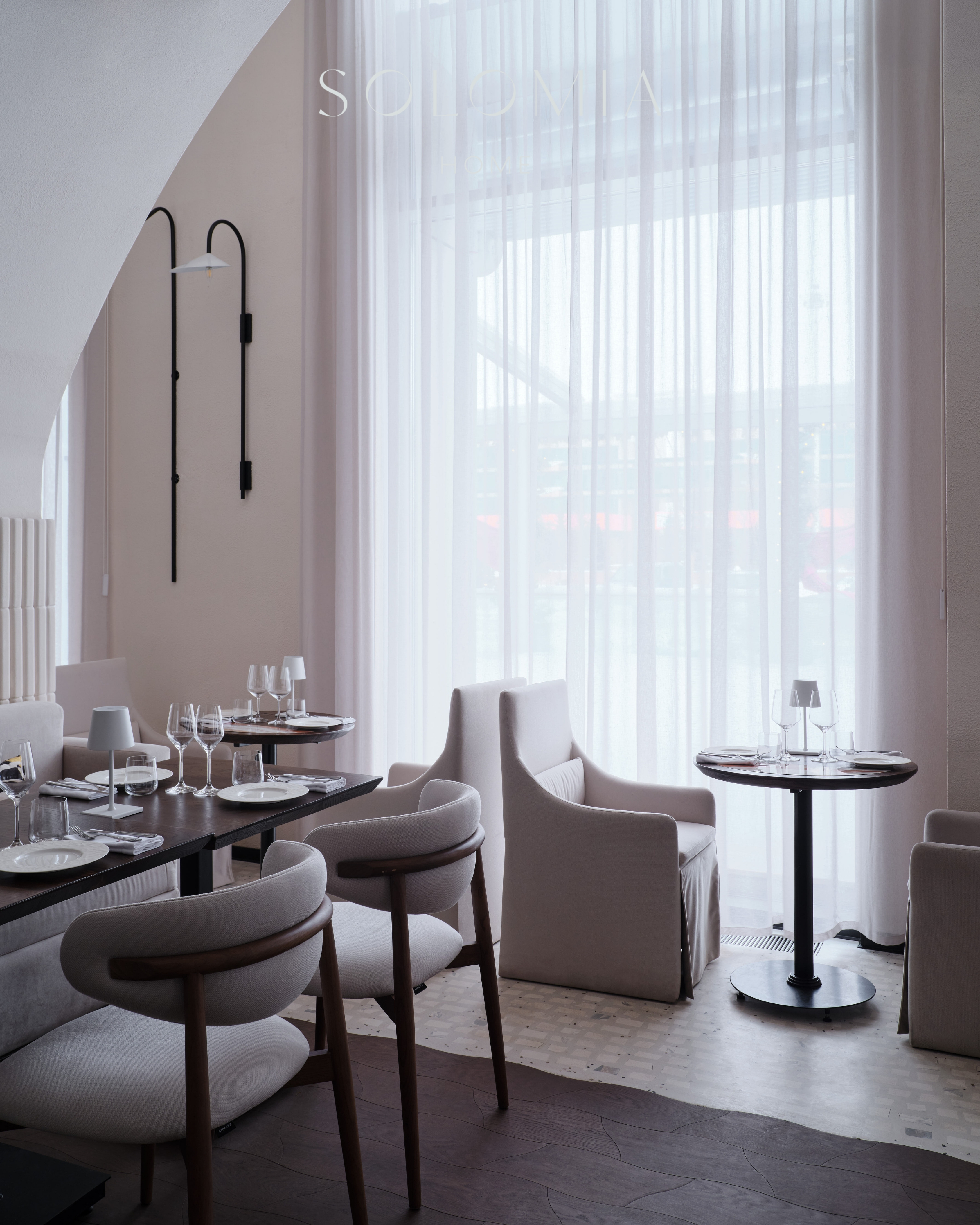 Restaurant tables by the window, Restaurant Dio Grand Cafe — restaurant interior design Astana