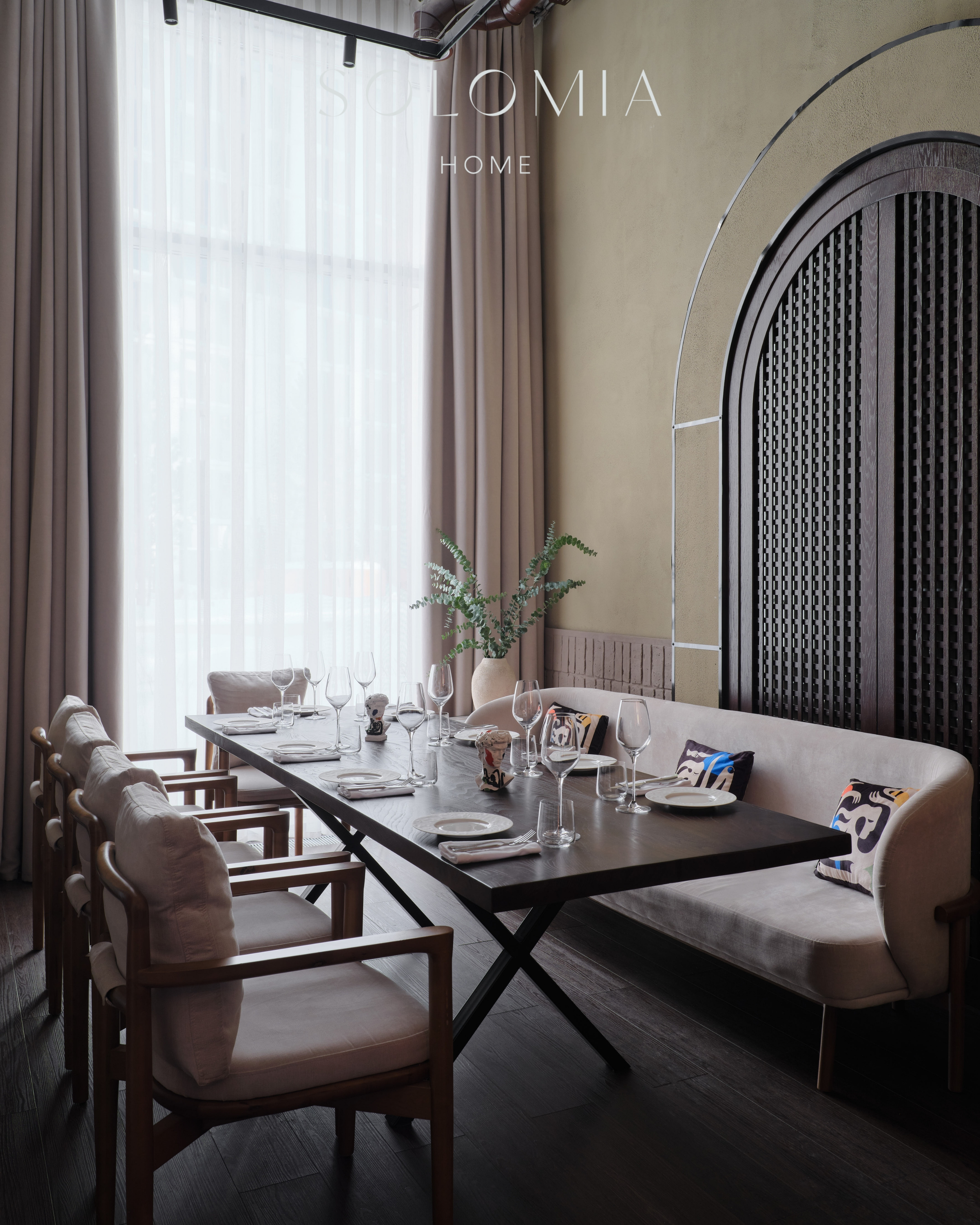 Private dining room with arched screen, Restaurant Dio Grand Cafe — restaurant interior design Astana