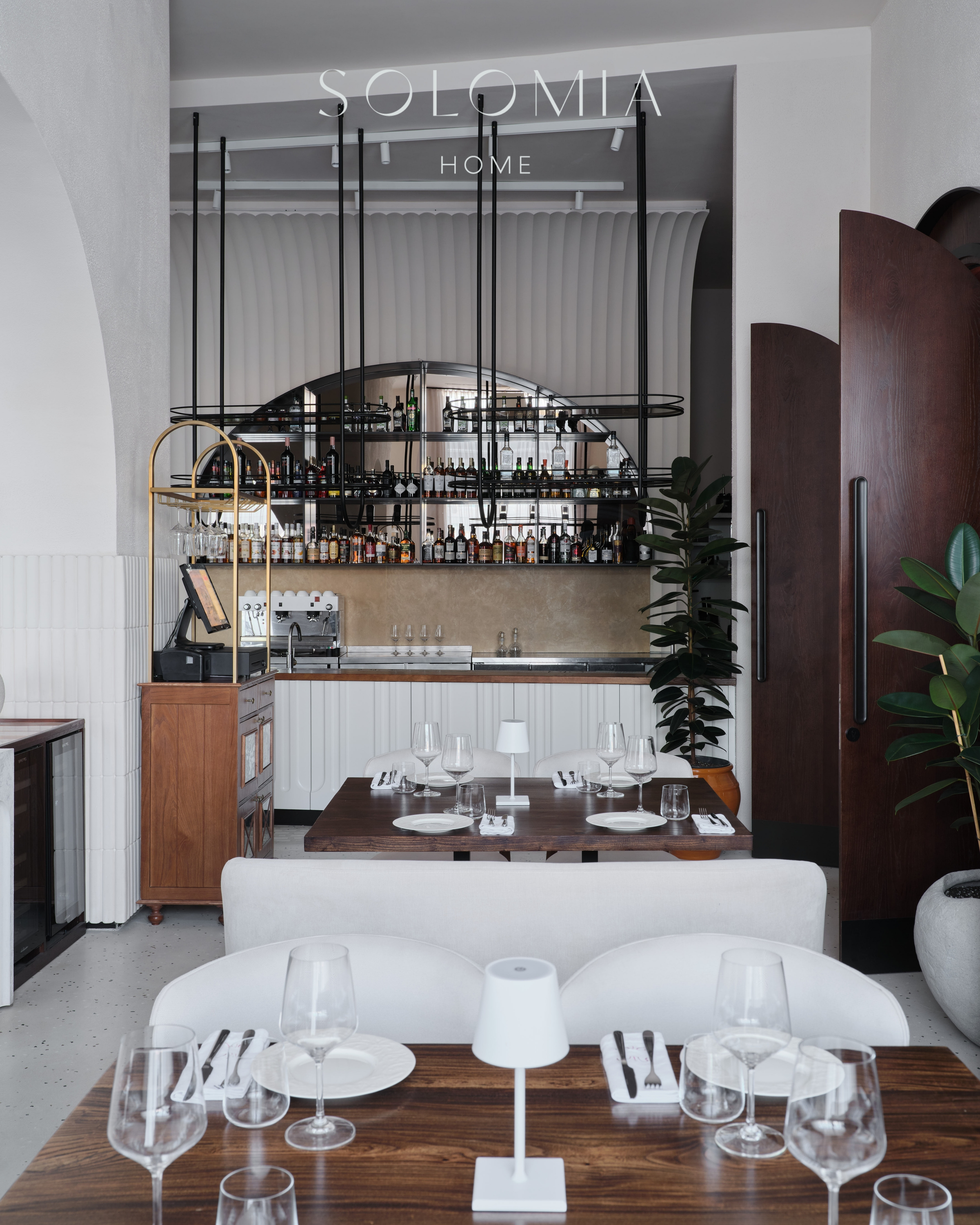 Private room bar with white sofa, Restaurant Dio Grand Cafe — restaurant interior design Astana