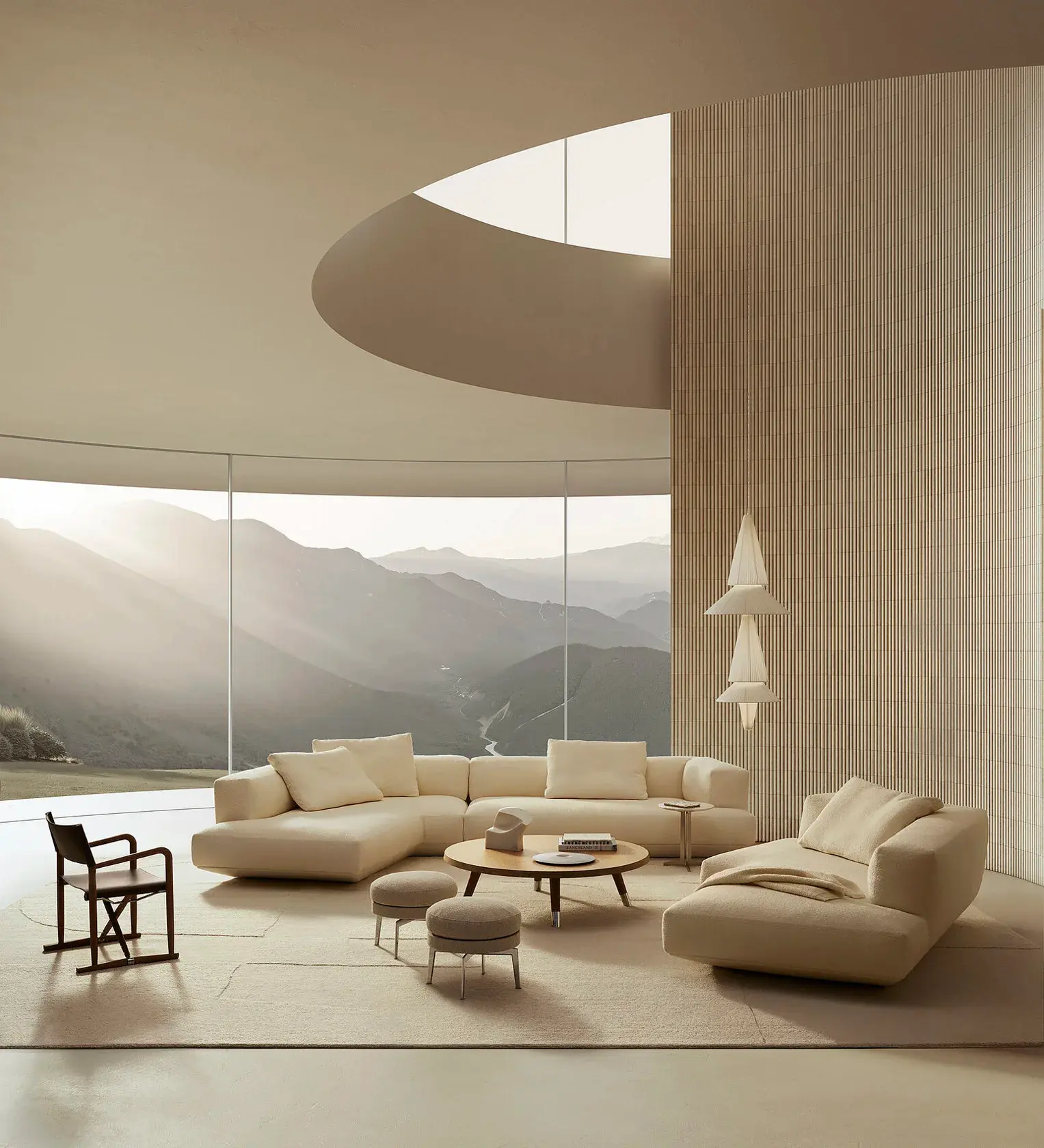 Curved living room with mountain view — Solomia Design, interior design company in Dubai