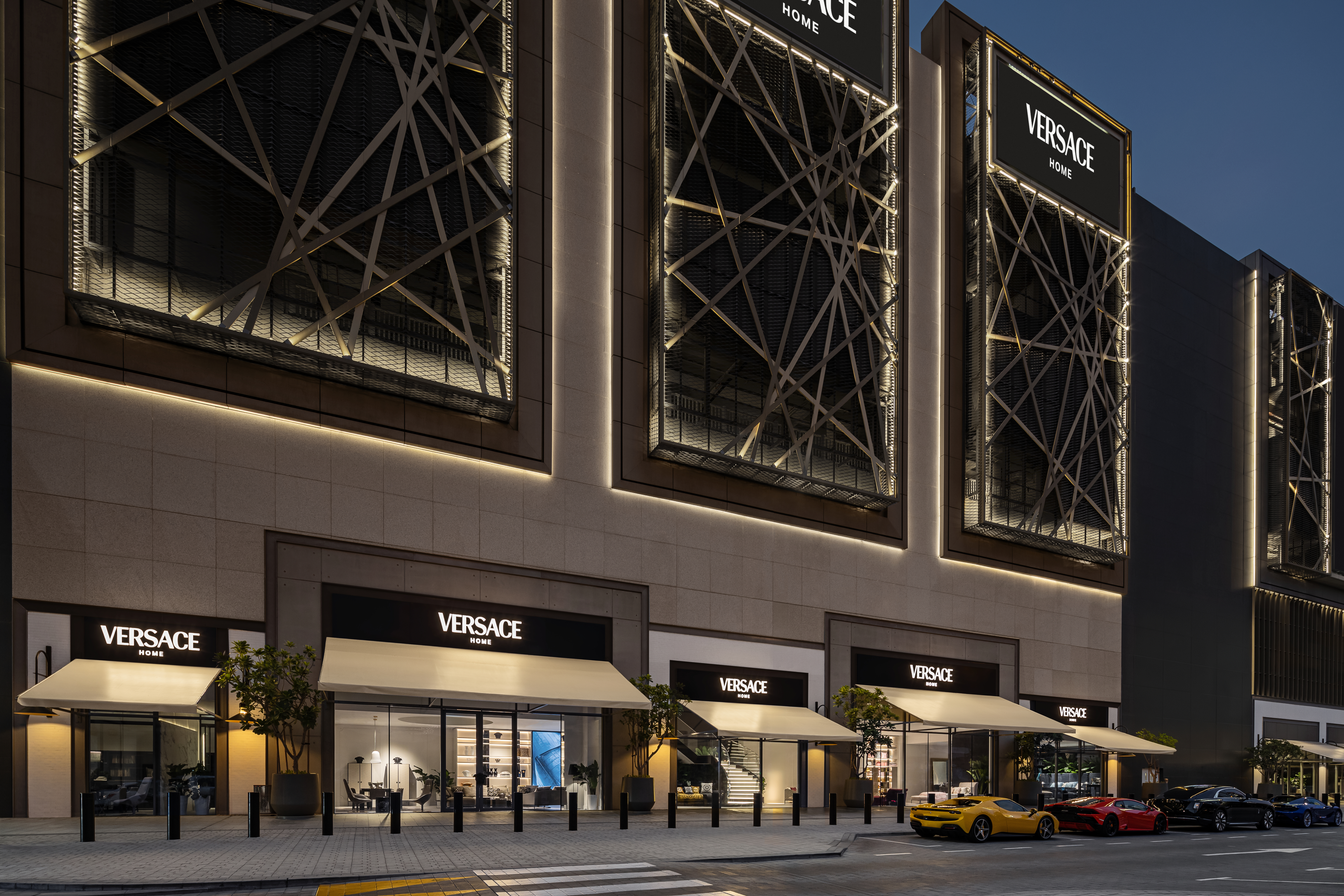 Versace Home store facade at night, Dubai Mall Zabeel — commercial interior design by Solomia Design