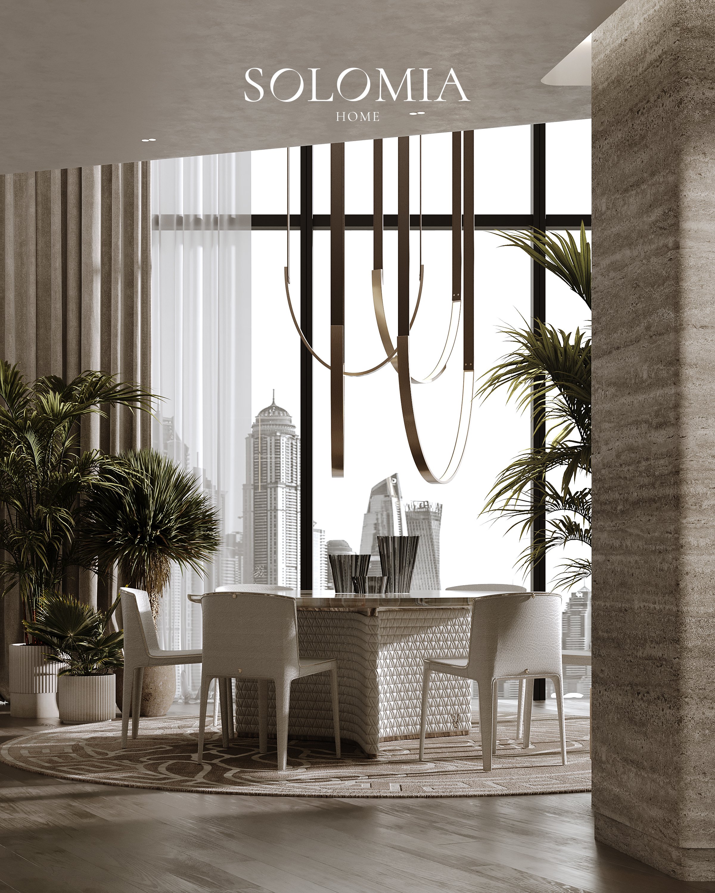 Dining area with Marina view, Opus Tower by Zaha Hadid — luxury interior design by Solomia Design