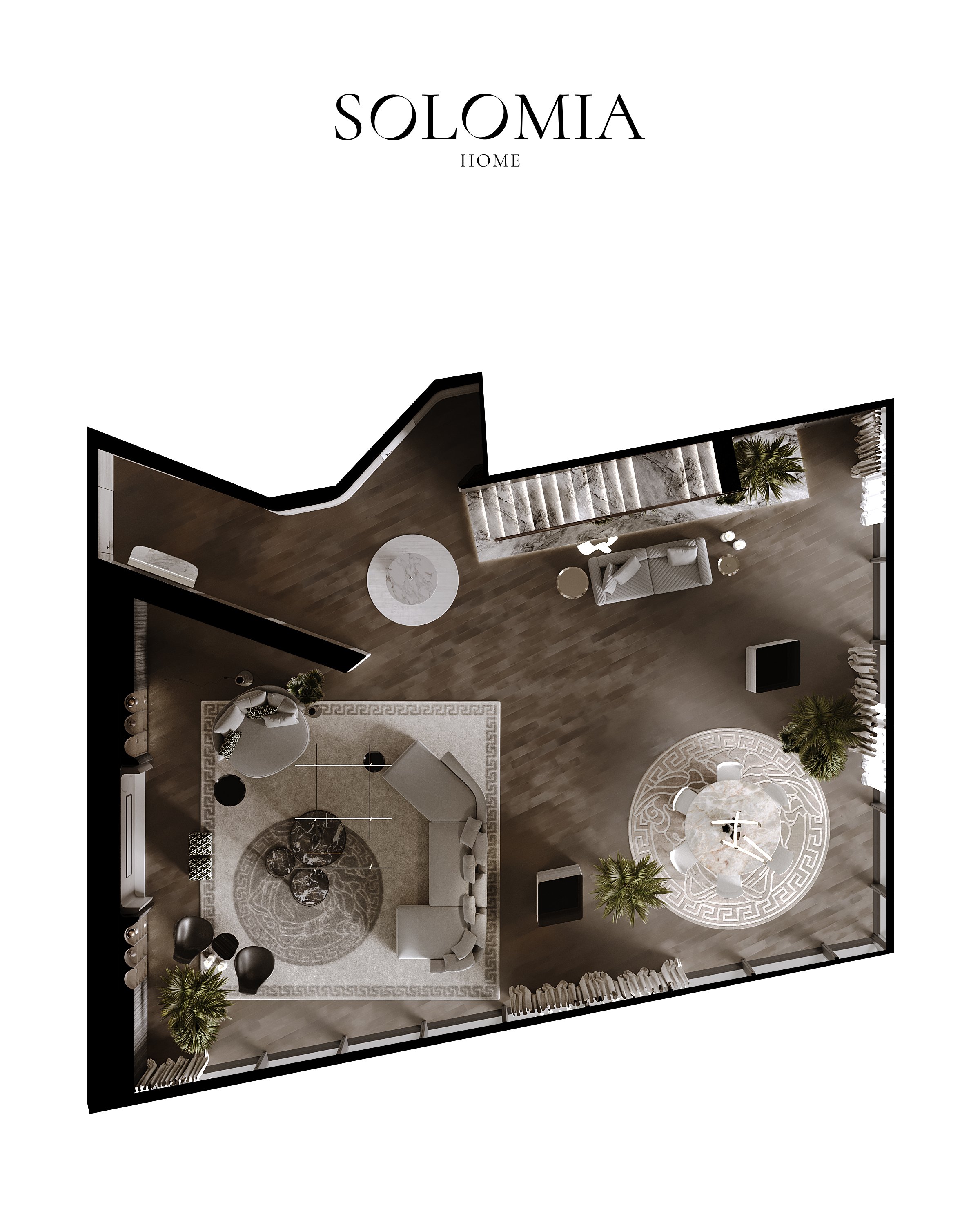 Apartment layout, top view, Opus Tower by Zaha Hadid — interior design project