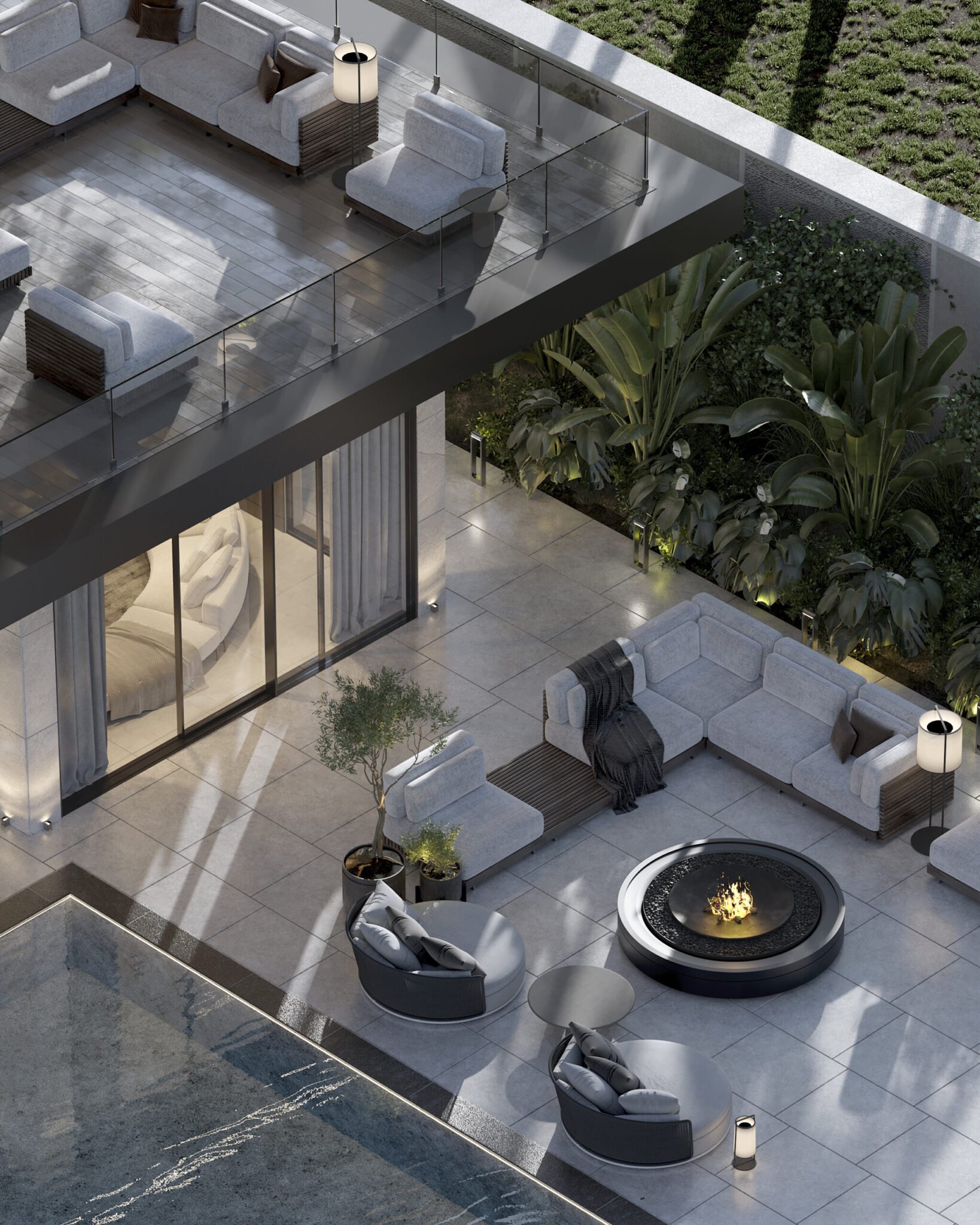 Rooftop terrace with pool render — interior design services Dubai