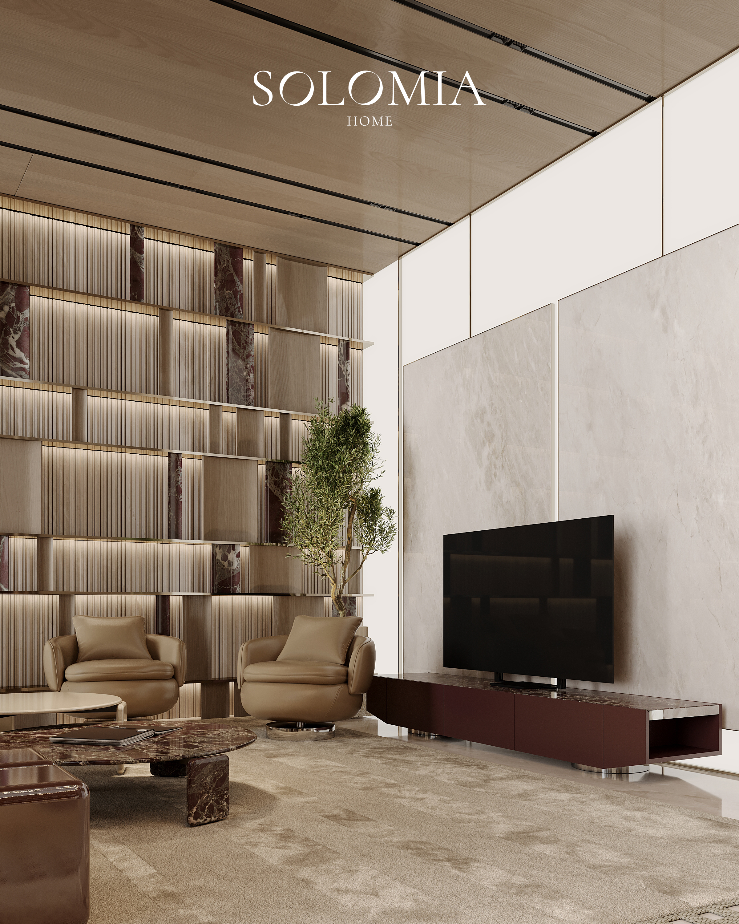 TV lounge with panelled wall, Keturah Reserve, Dubai — luxury interior design Dubai