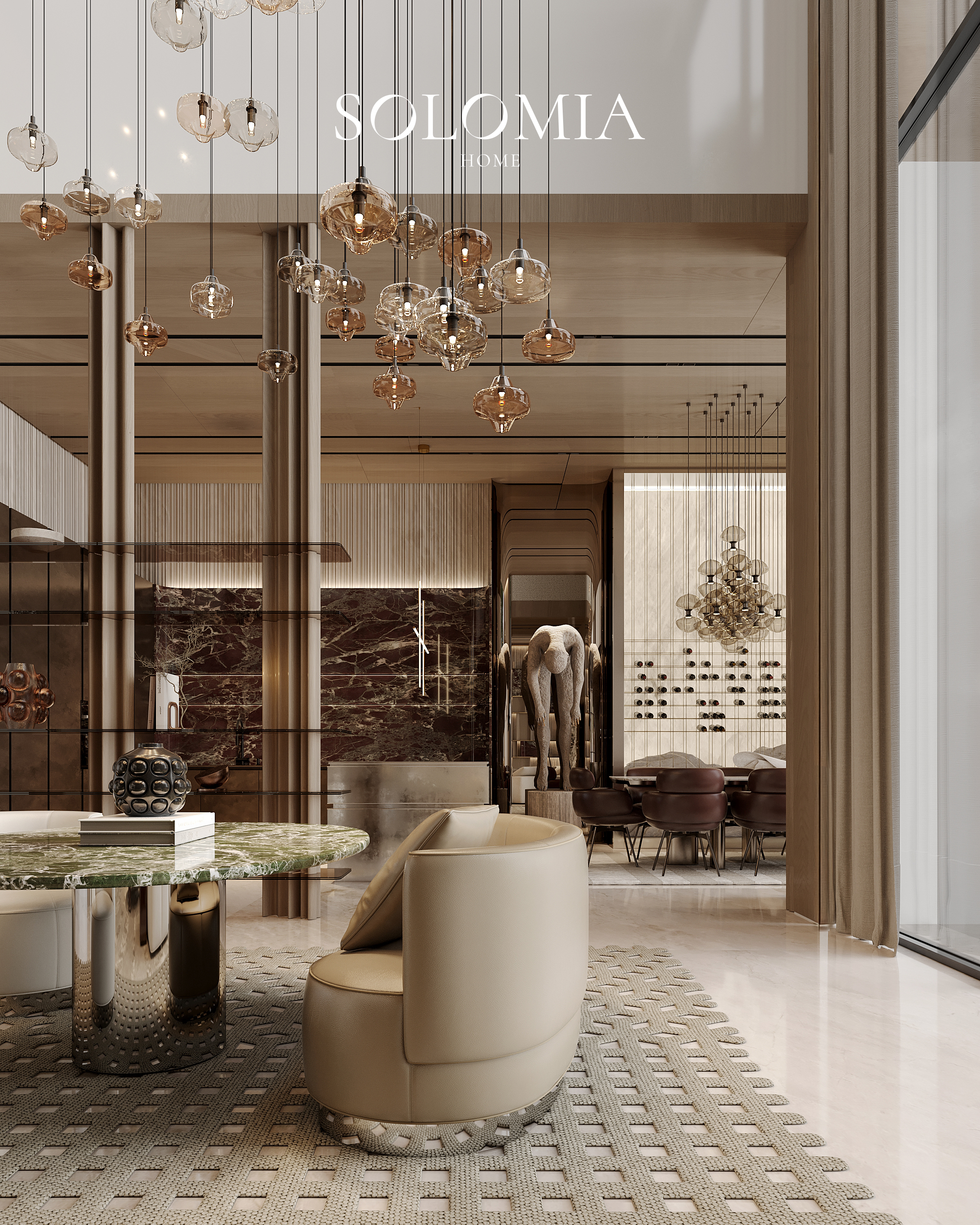 Lounge with glass pendant lights, Keturah Reserve, Dubai — luxury interior design Dubai
