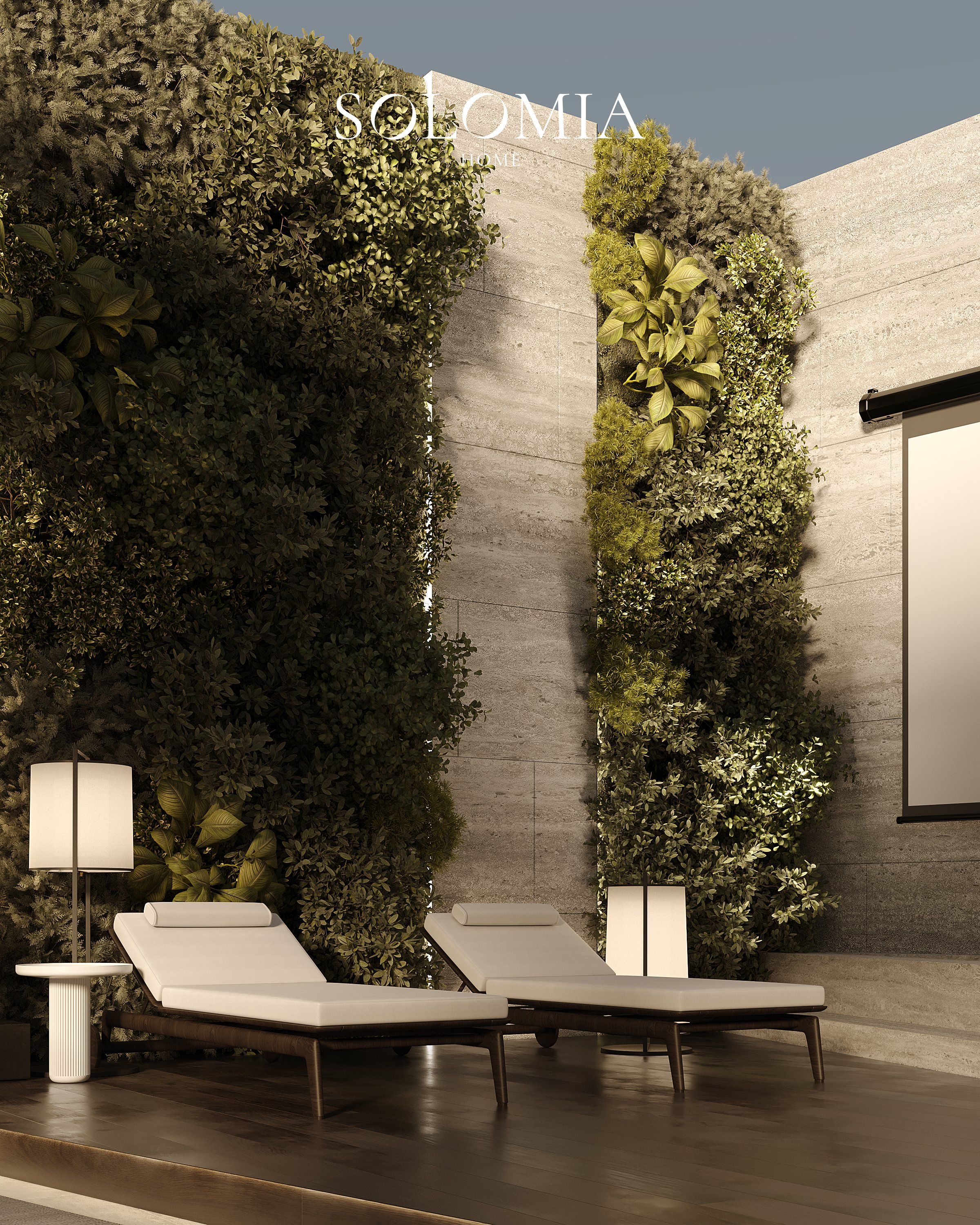 Terrace with sun loungers and green wall, Central Park Tower New York — villa exterior design New York