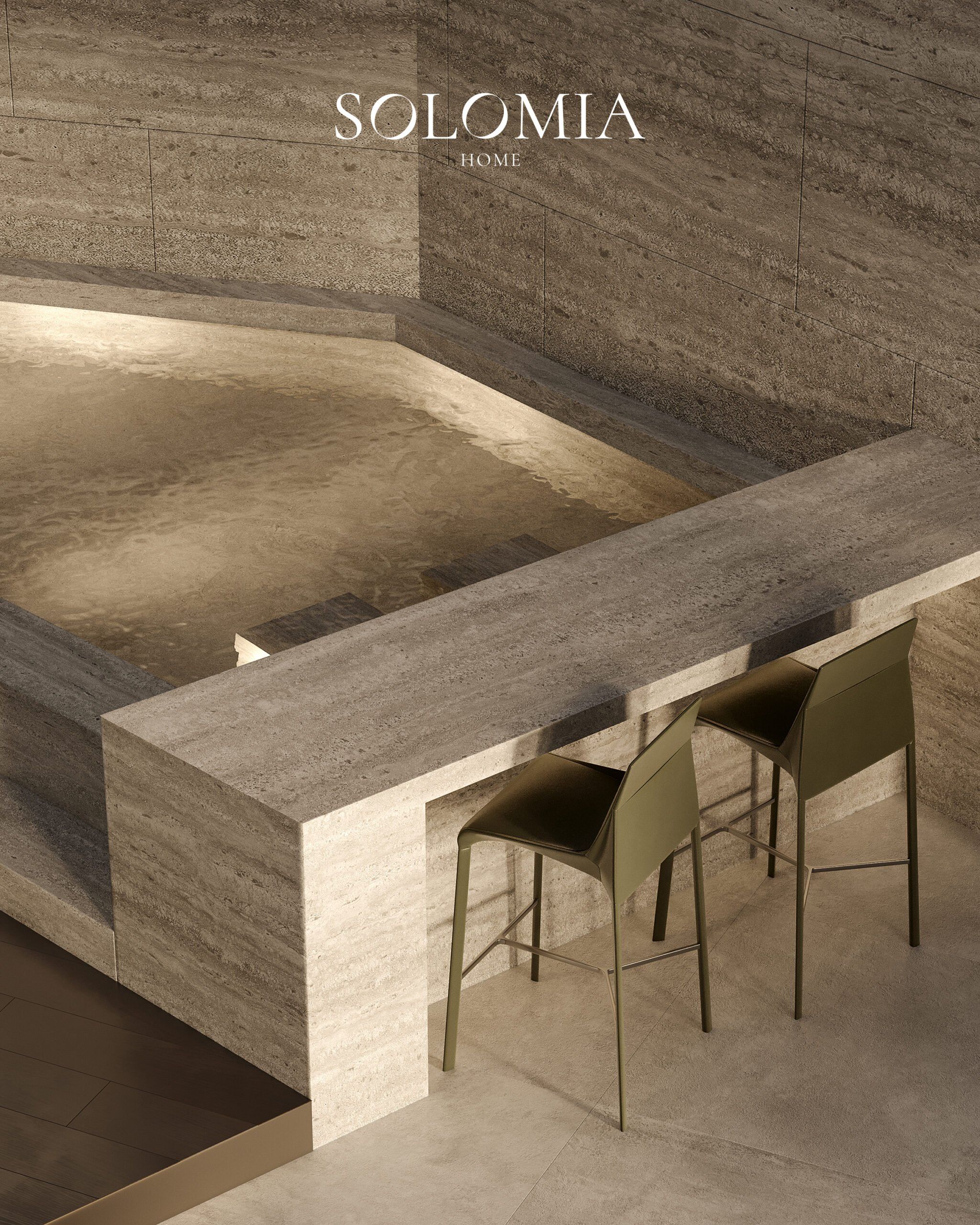Travertine terrace bar detail, Central Park Tower New York — villa exterior design New York