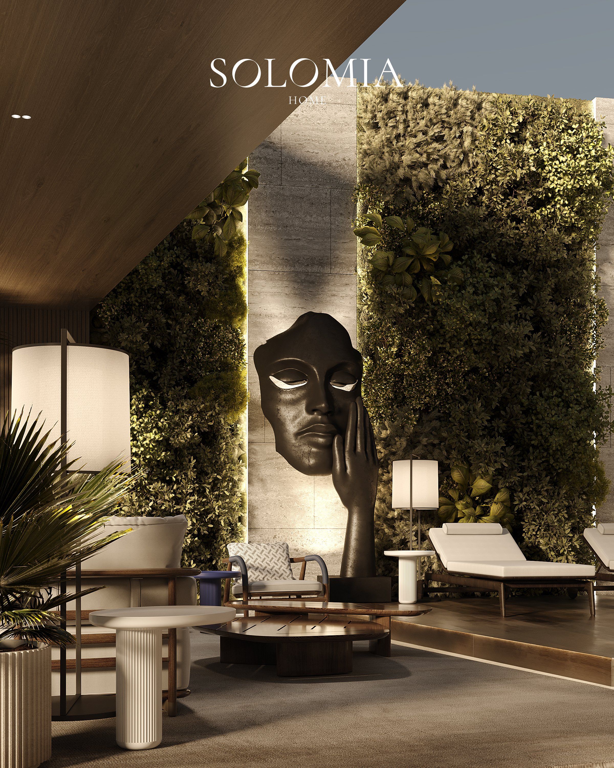 Terrace with lounge chairs and green wall, Central Park Tower New York — villa exterior design New York