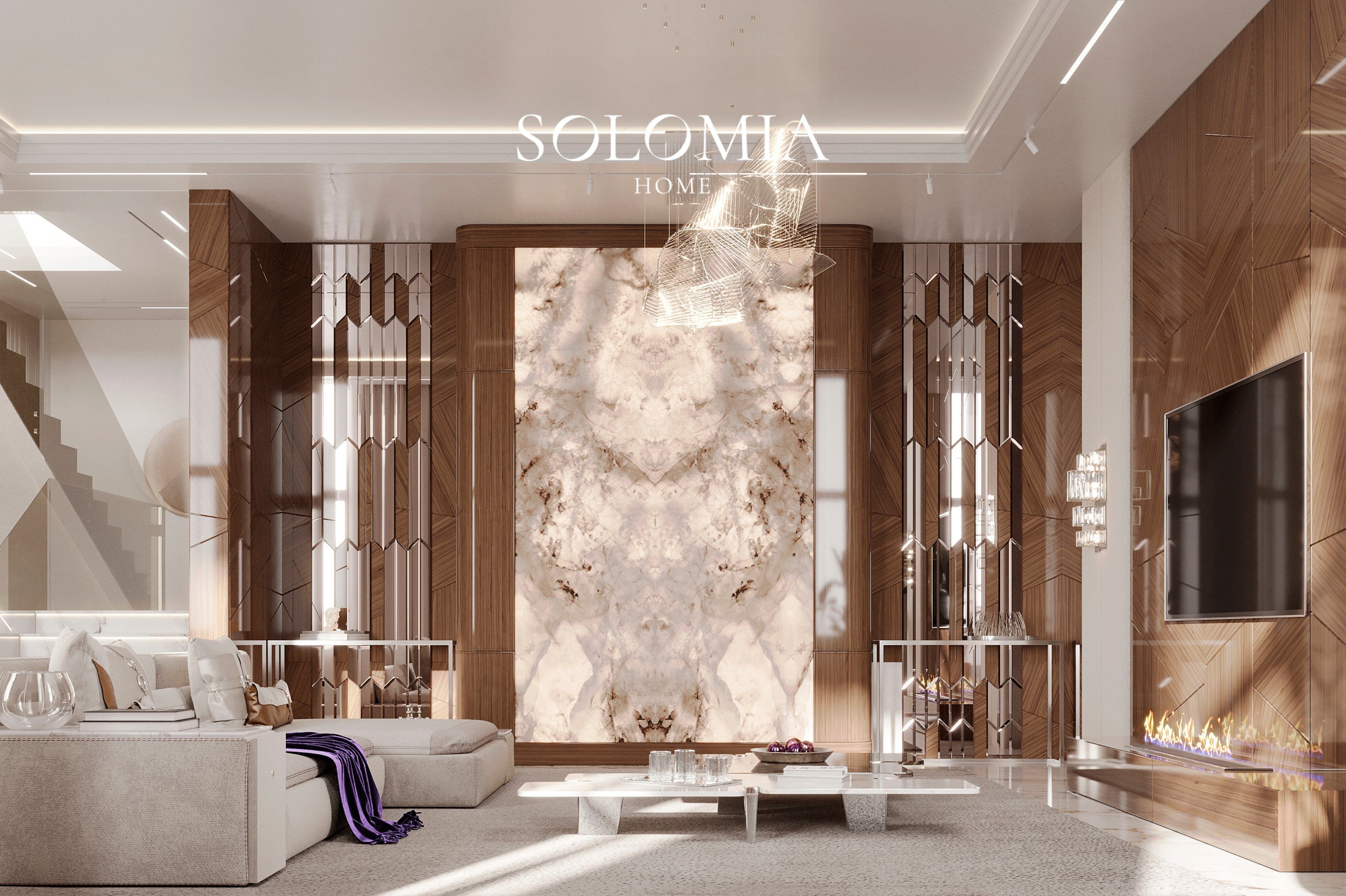 Living room with onyx feature wall, Leedon Residence Singapore — luxury interior design Singapore