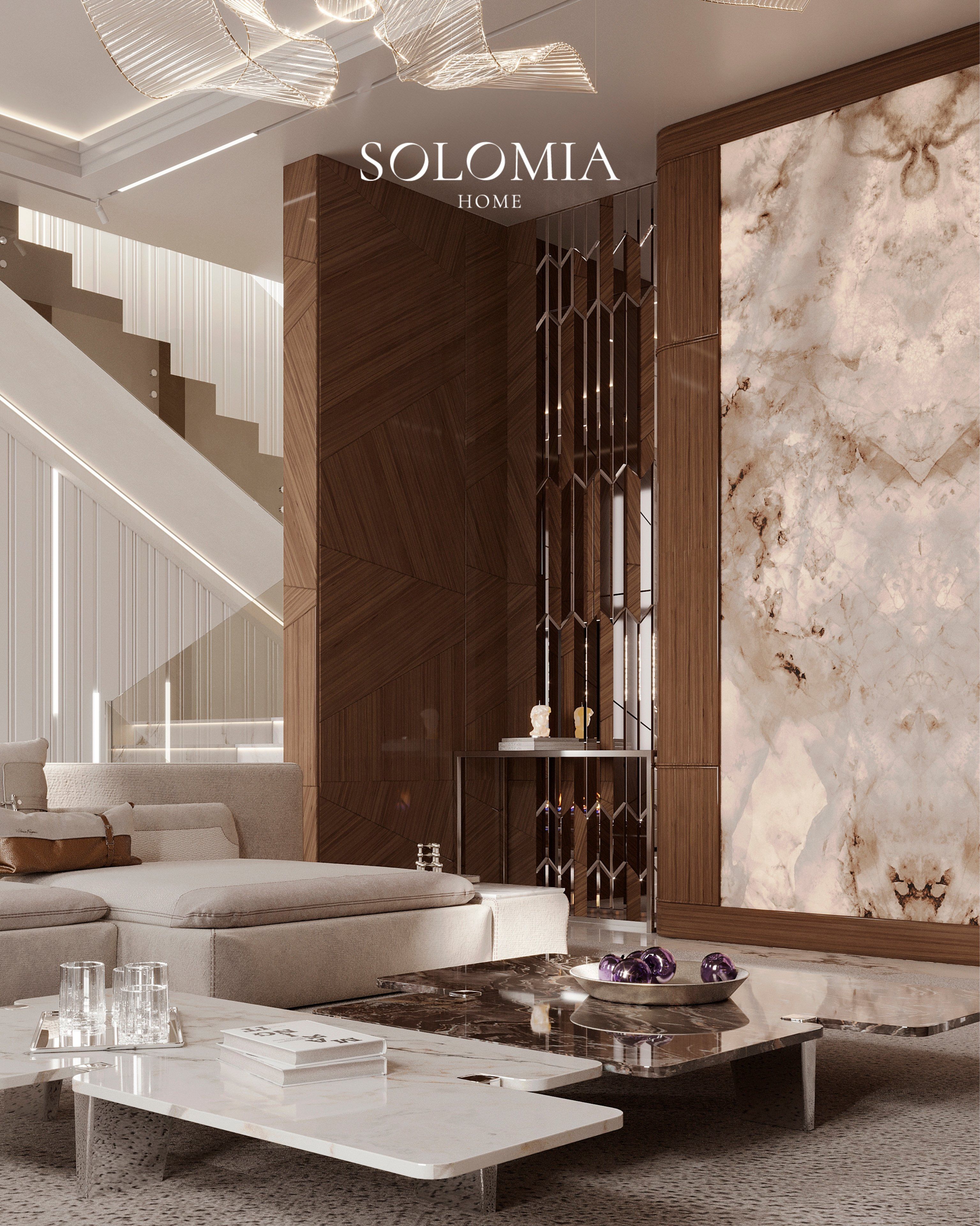 Living room with staircase and onyx wall, Leedon Residence Singapore — luxury interior design Singapore