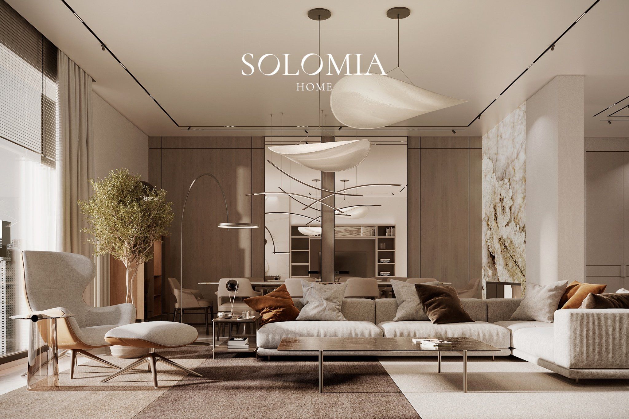 Living room with cloud pendant light, Villa Villefranche Sur Mer — luxury interior design Villefranche-sur-Mer