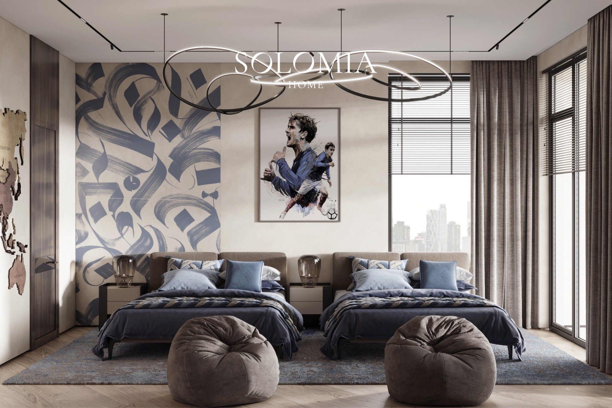 Kids bedroom with calligraphy wall, Villa Villefranche Sur Mer — luxury interior design Villefranche-sur-Mer