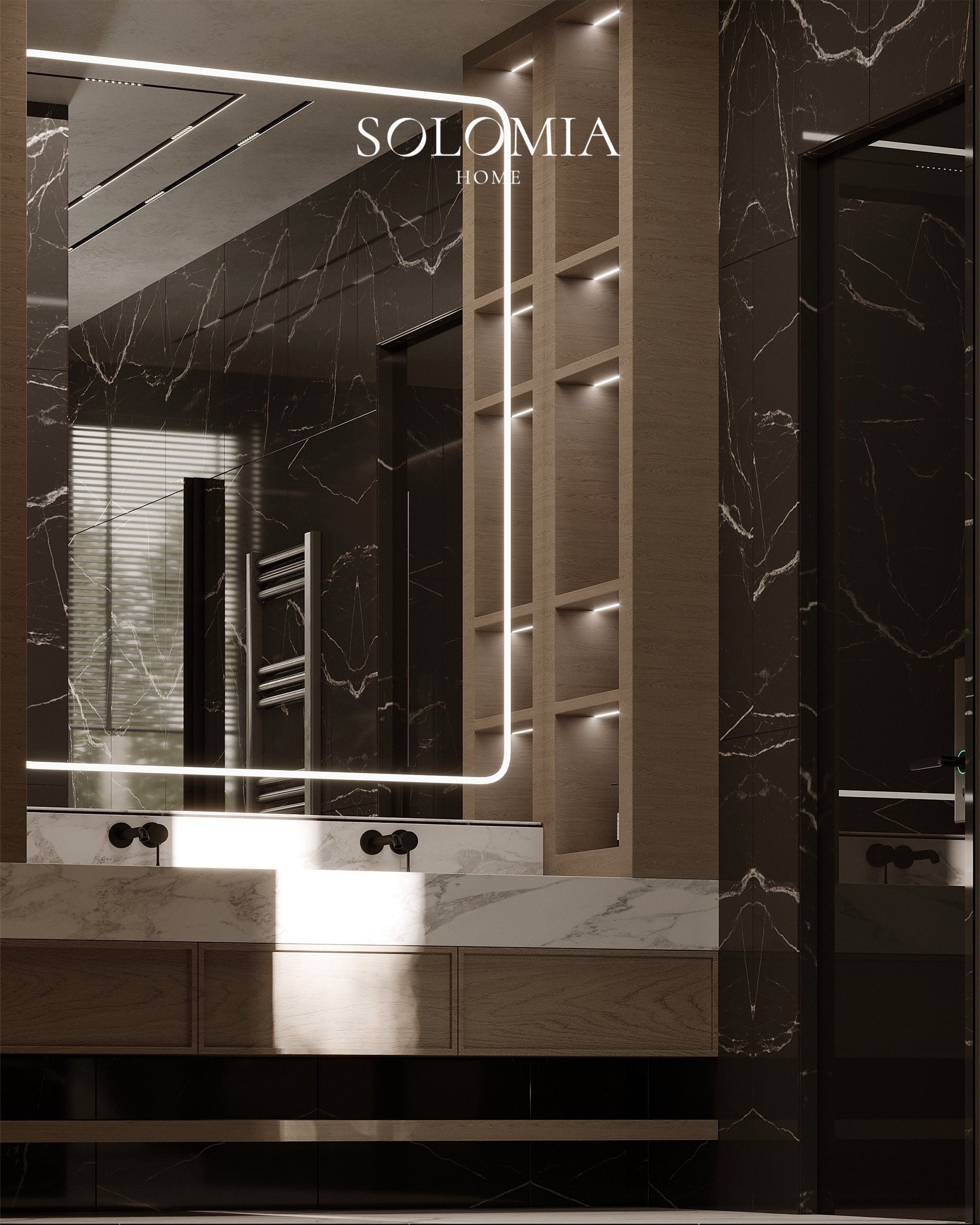 Bathroom with black marble vanity, Villa Villefranche Sur Mer — luxury interior design Villefranche-sur-Mer