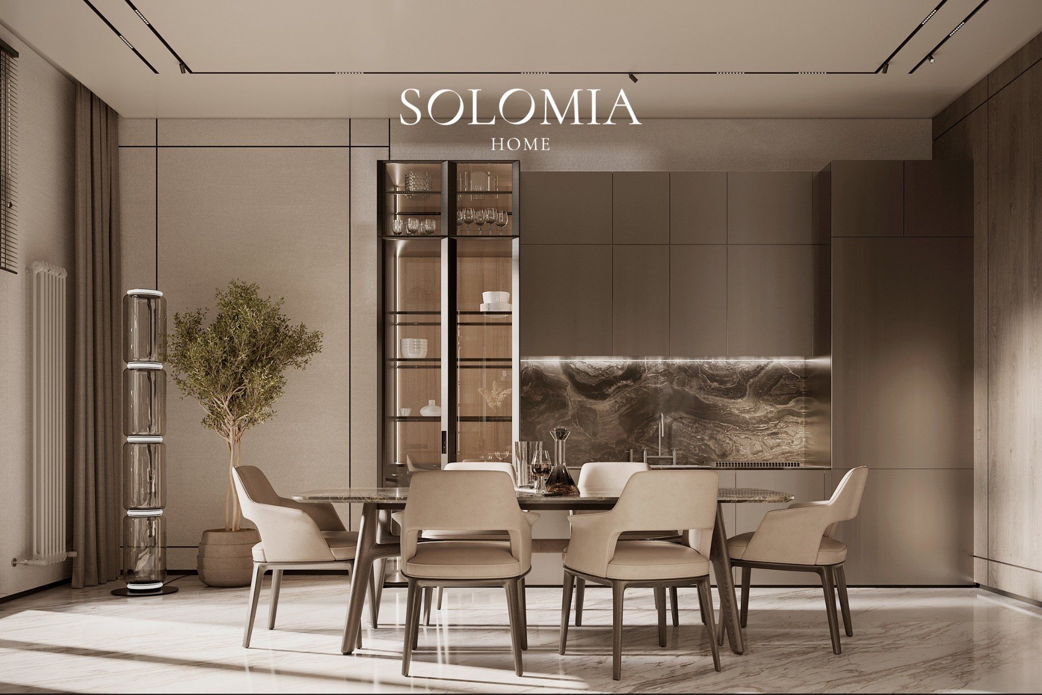Dining area with marble panel, Villa Villefranche Sur Mer — luxury interior design Villefranche-sur-Mer