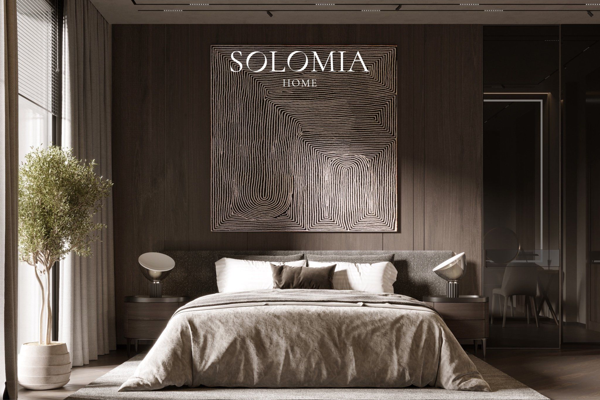 Bedroom with textured artwork, Villa Villefranche Sur Mer — luxury interior design Villefranche-sur-Mer