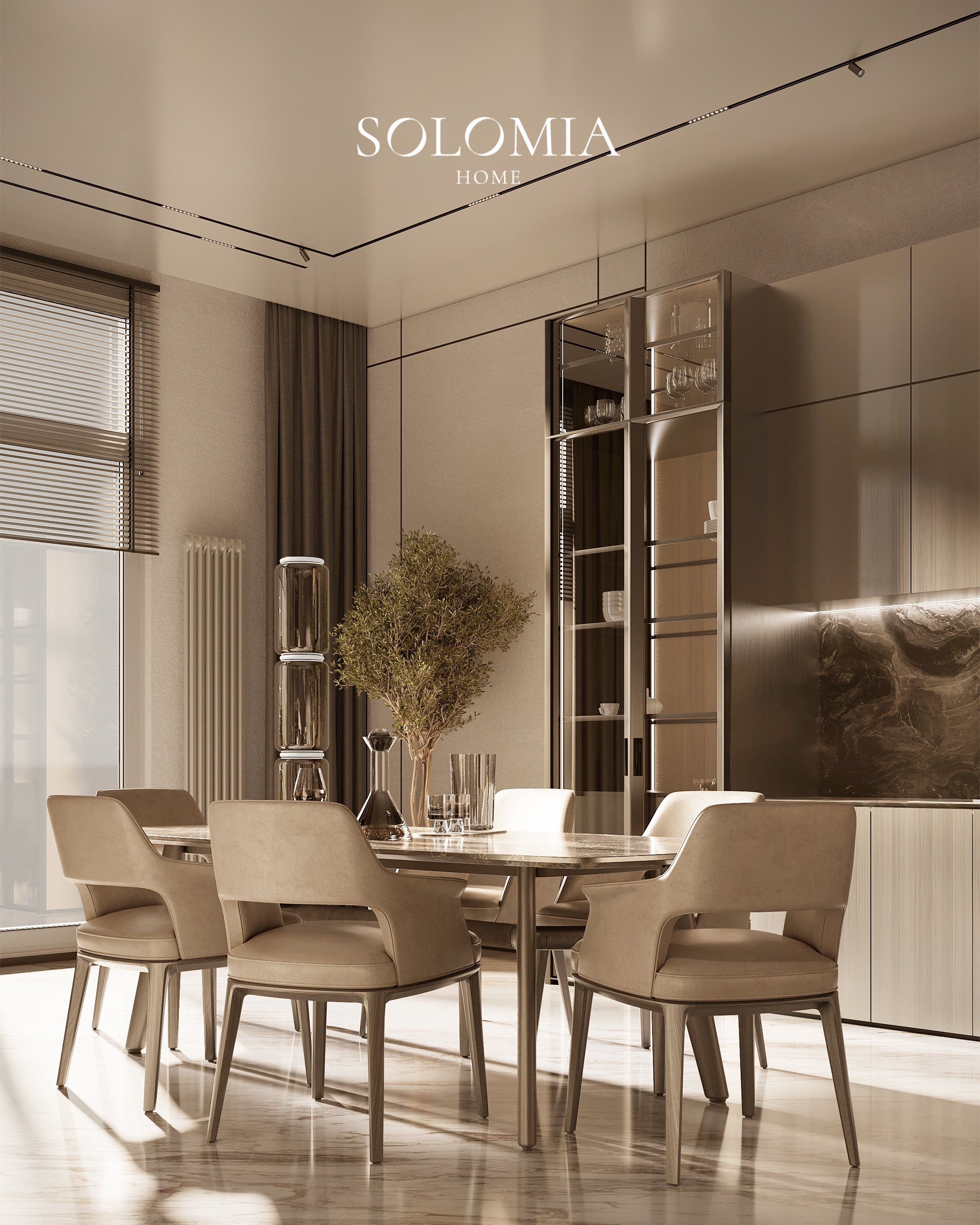 Dining room with round table and shelving, Villa Villefranche Sur Mer — luxury interior design Villefranche-sur-Mer
