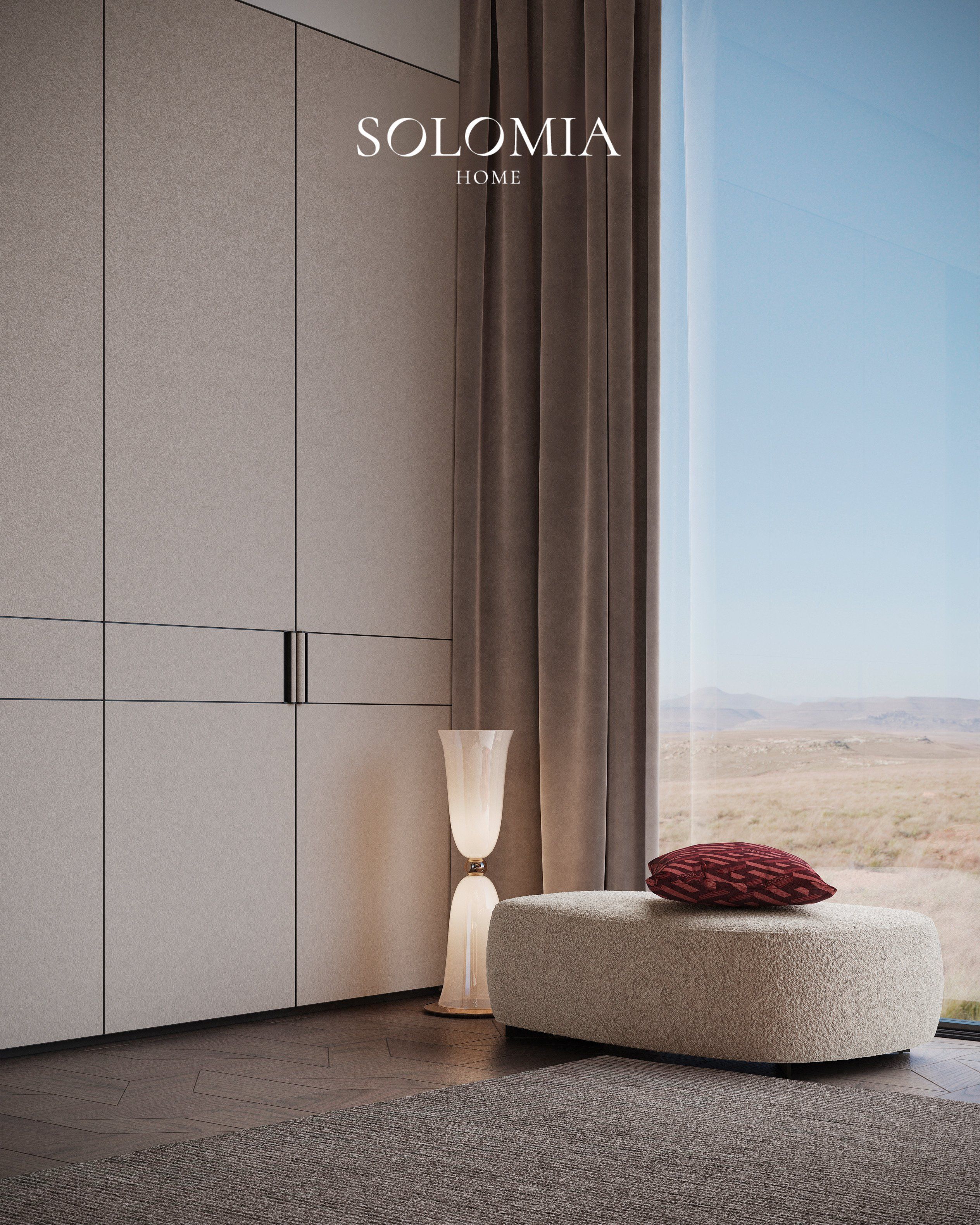 Bedroom with wardrobe and desert view, Villa Dubai Hills — luxury interior design Dubai