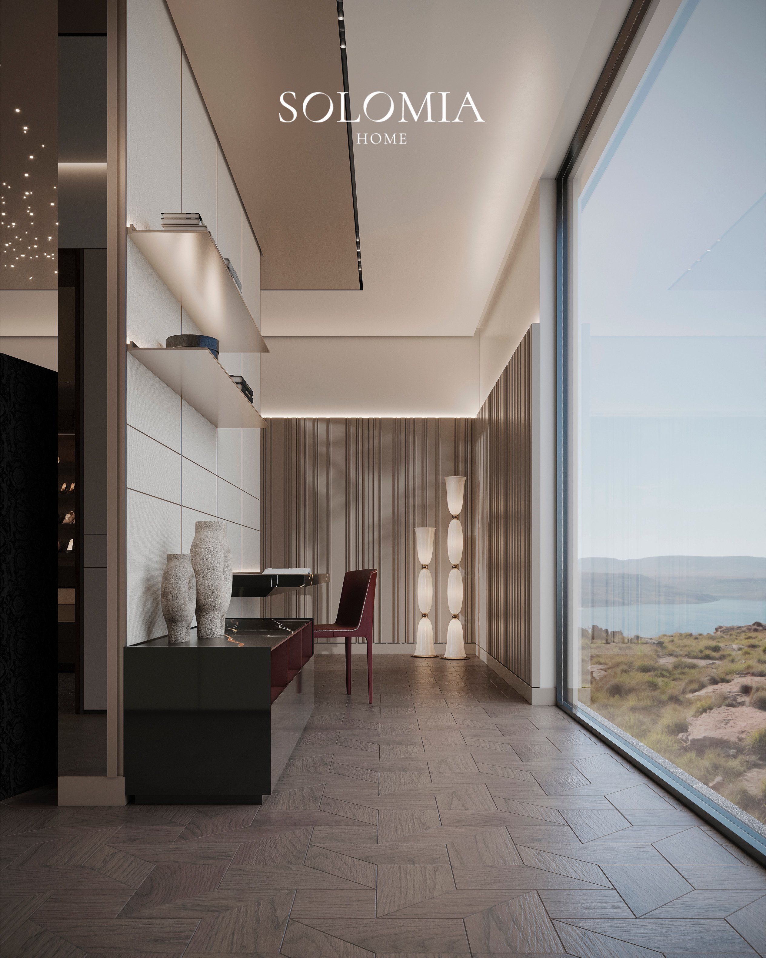 Dressing desk with desert view, Villa Dubai Hills — luxury interior design Dubai