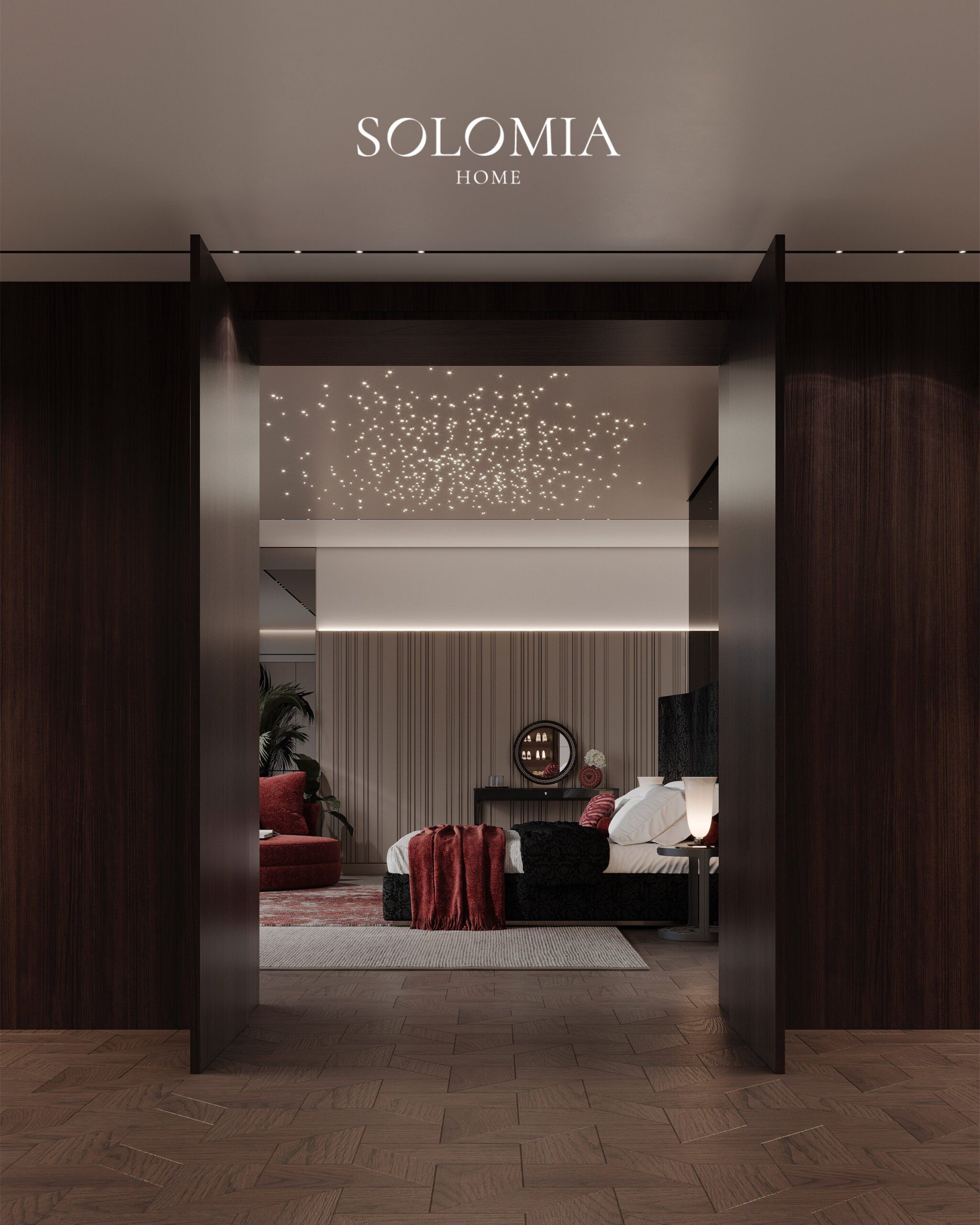 Bedroom entrance with starry ceiling, Villa Dubai Hills — luxury interior design Dubai