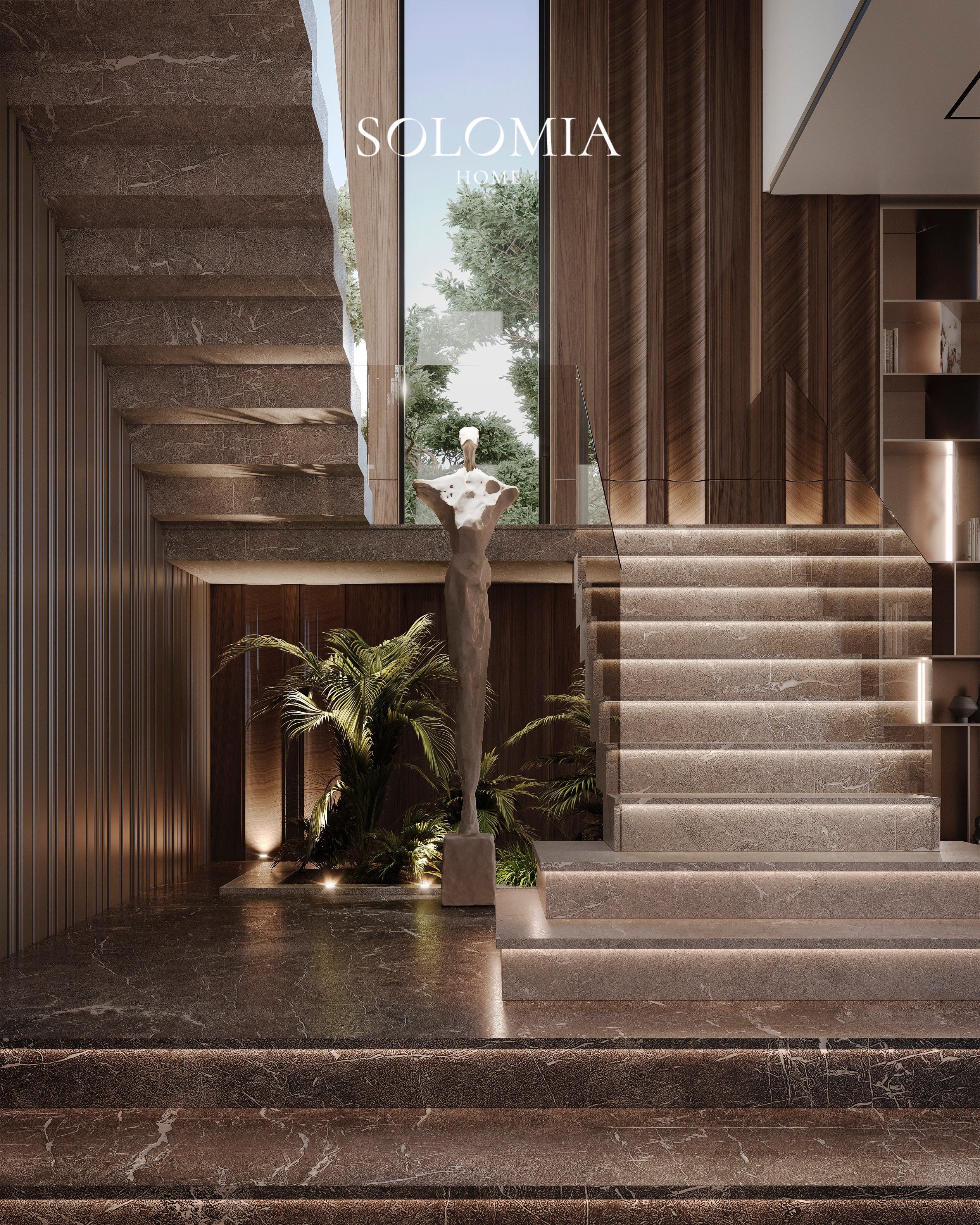 Staircase with indoor garden, Villa Dubai Hills — luxury interior design Dubai