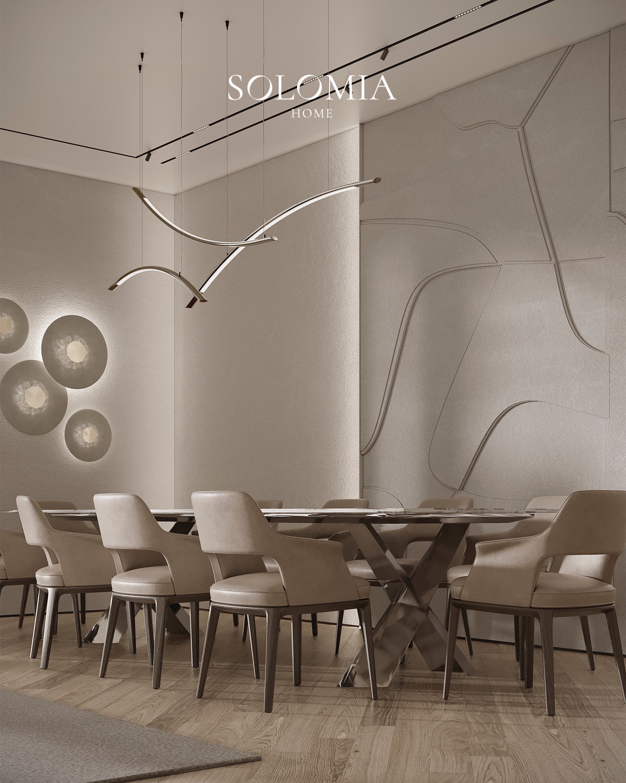 Dining room with sculpted wall panels, Les Floralies Monaco — luxury interior design Monaco