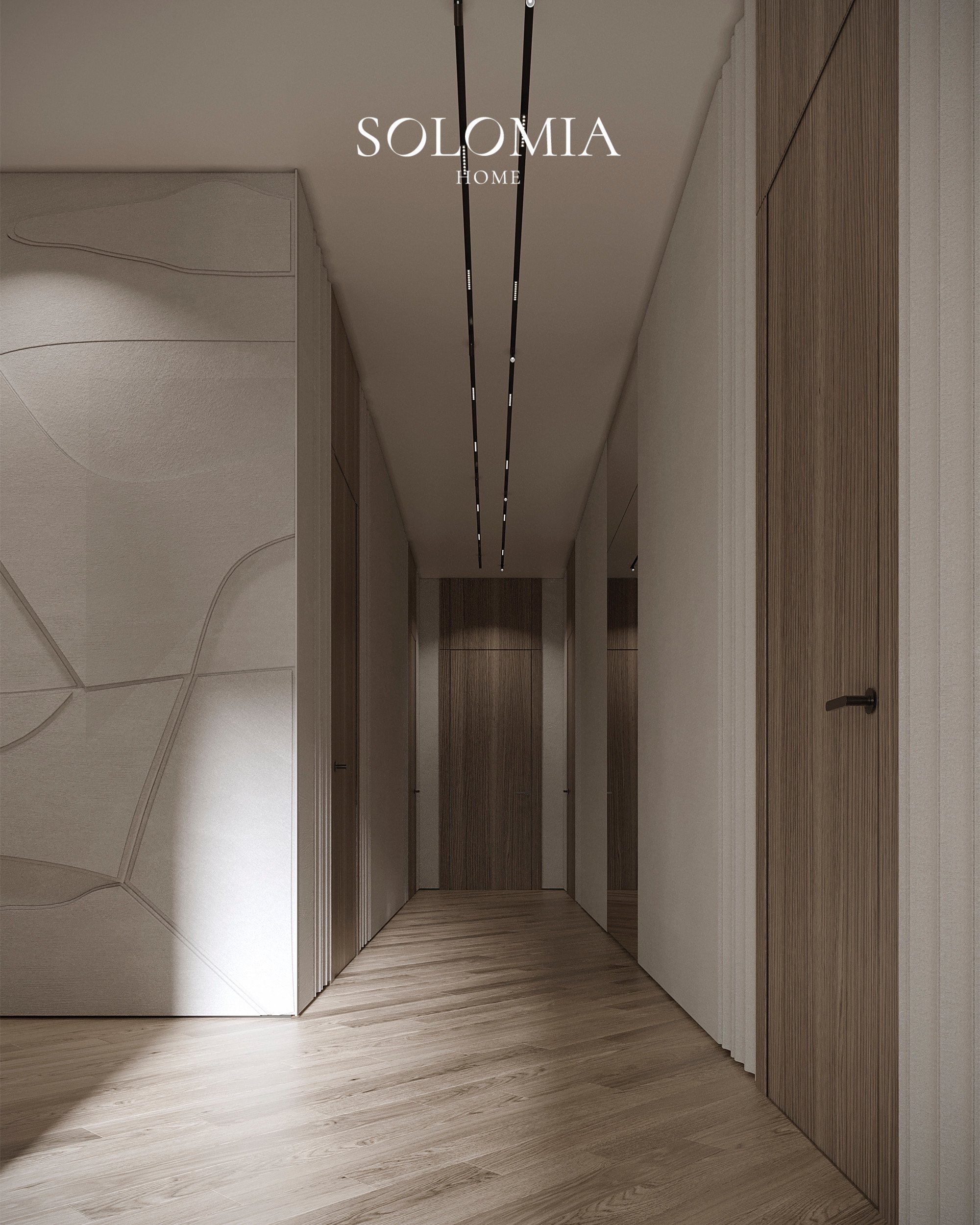 White corridor with wood doors, Les Floralies Monaco — luxury interior design Monaco