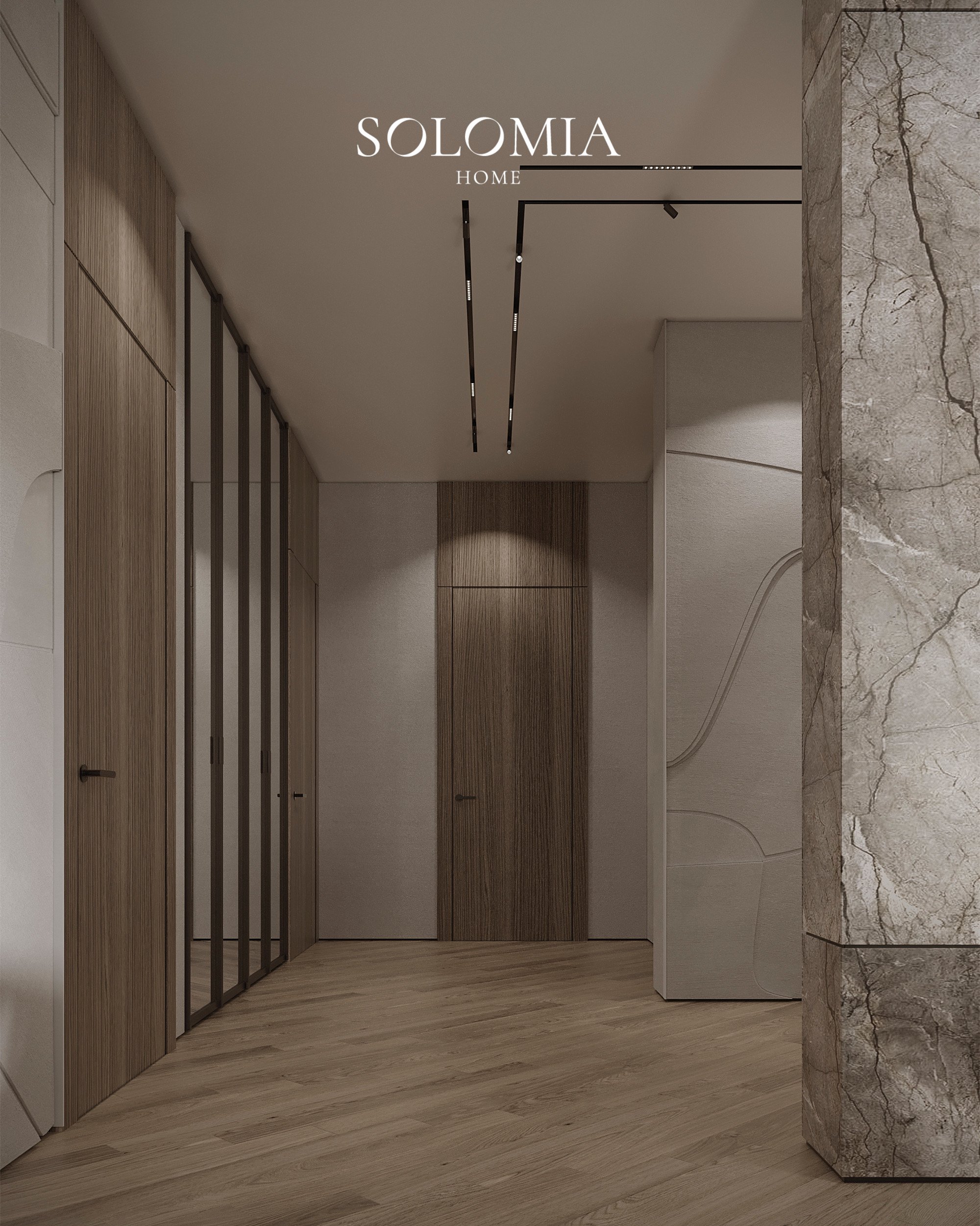 Hall with marble column, Les Floralies Monaco — luxury interior design Monaco