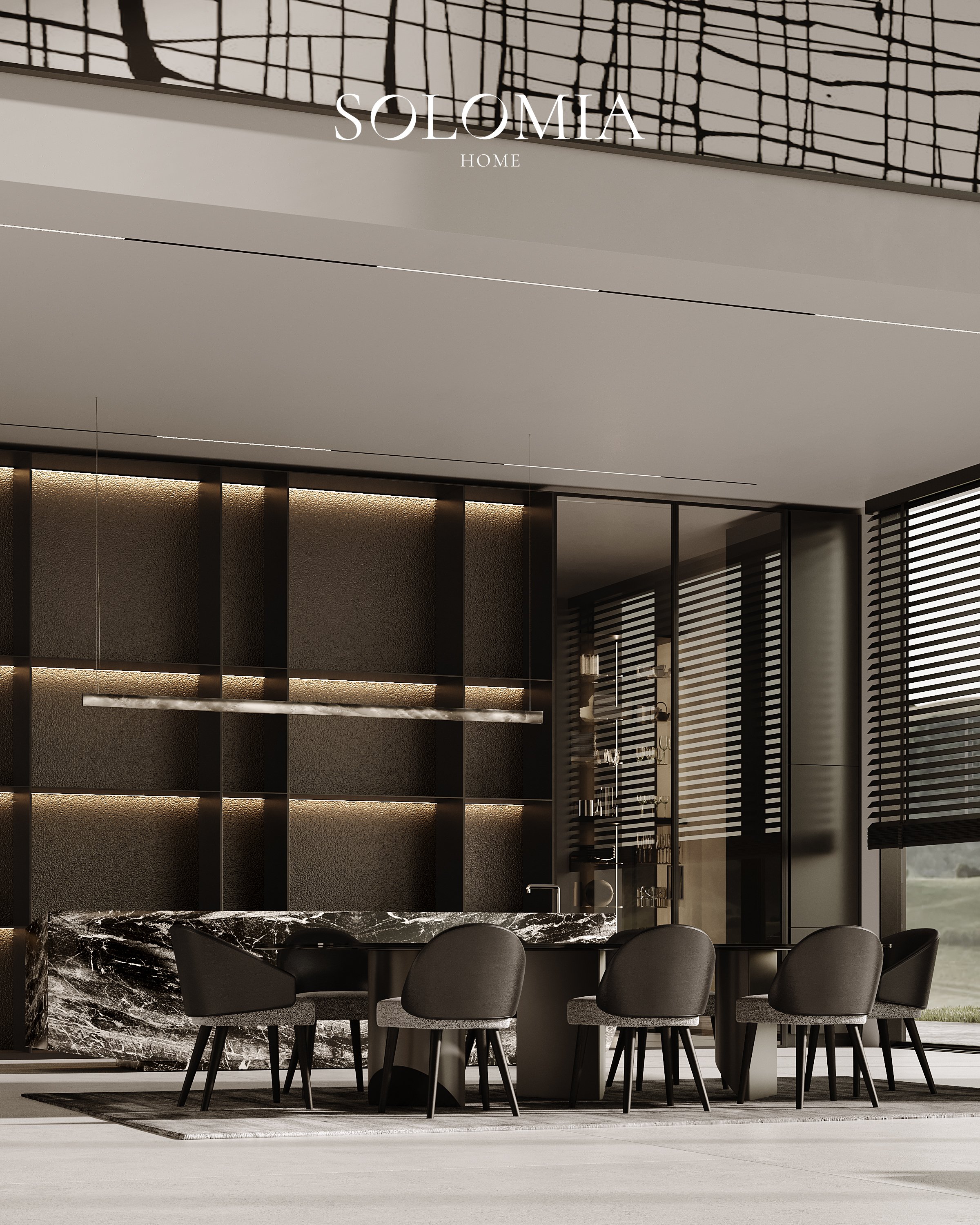 Dining table with black chairs, District One Dubai — luxury interior design Dubai