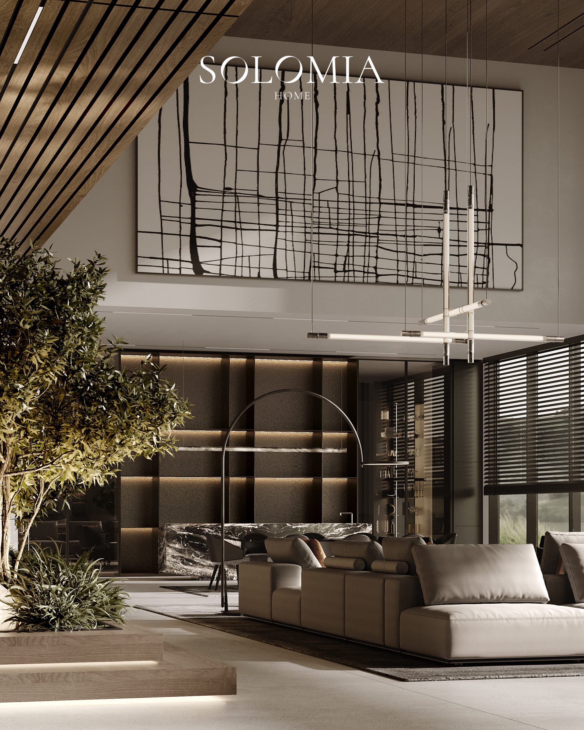 Living room with abstract artwork, District One Dubai — luxury interior design Dubai