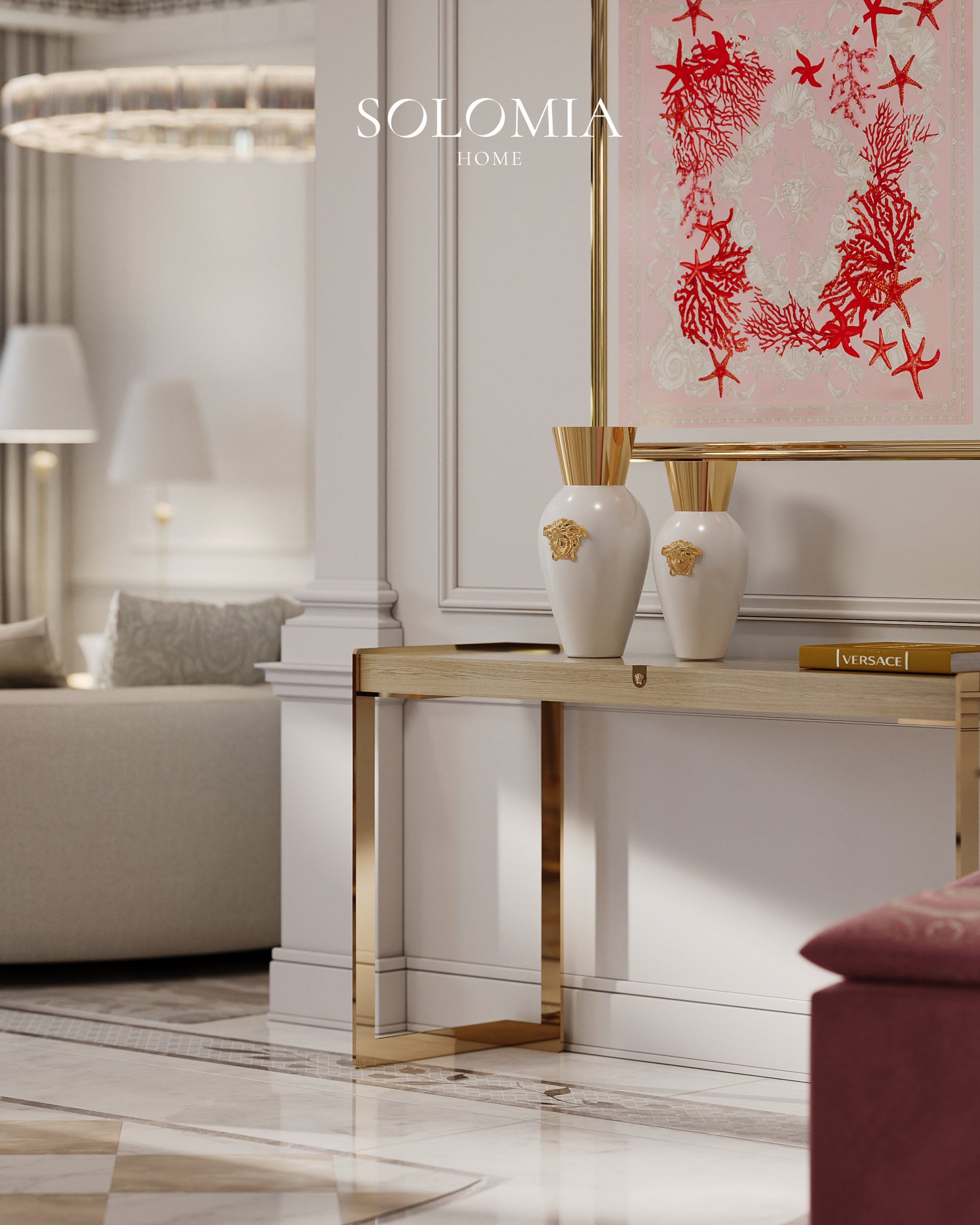 Console with Versace vases, Apartment Palazzo Versace — luxury interior design Dubai