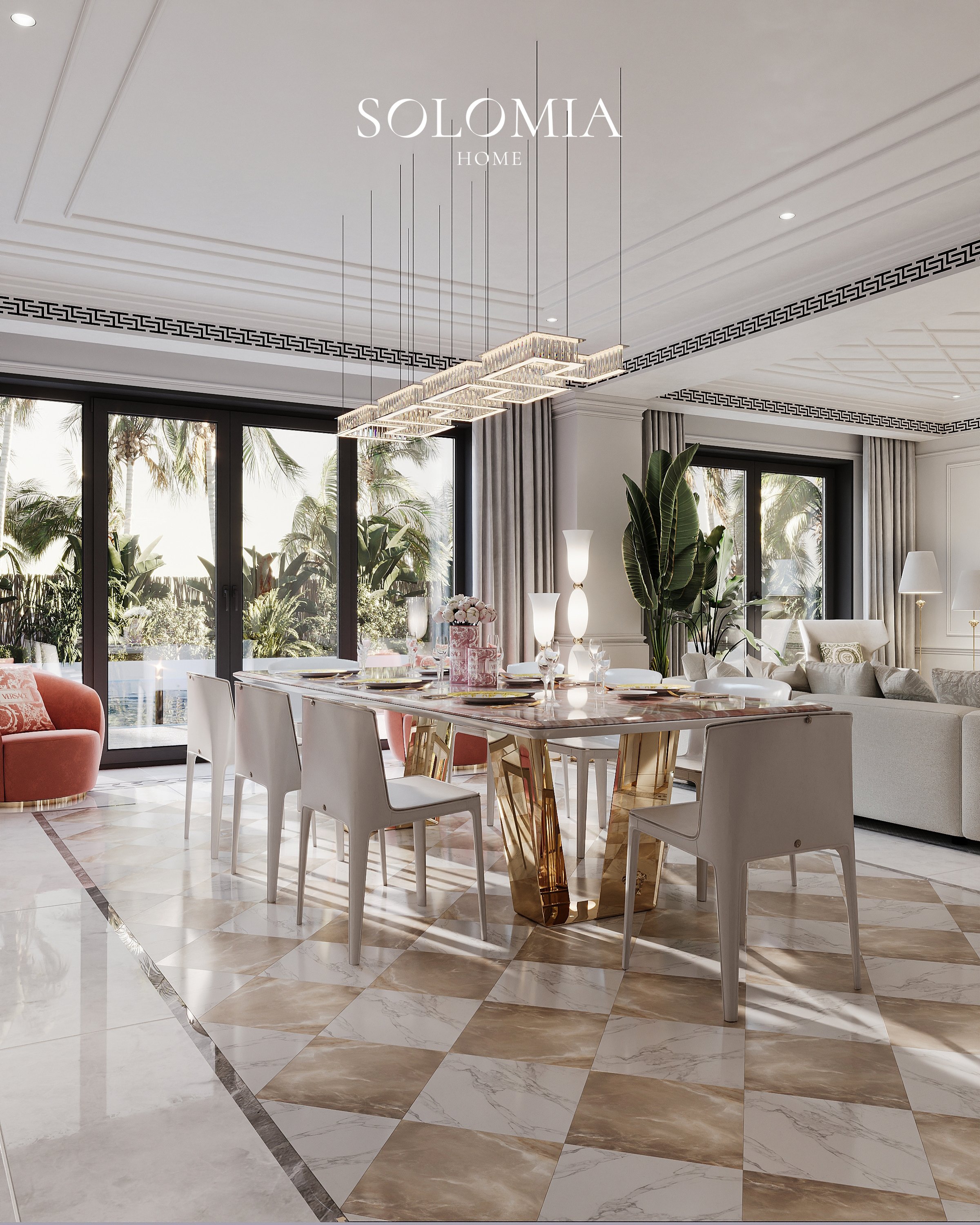 Dining room with terrace view, Apartment Palazzo Versace — luxury interior design Dubai