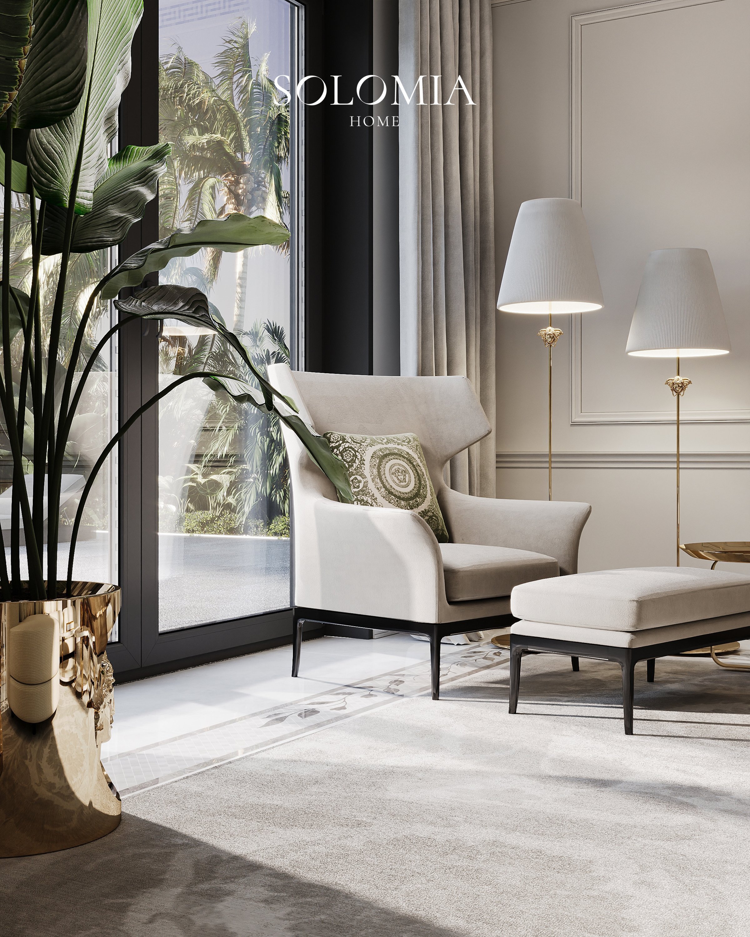 Versace armchair with floor lamps, Apartment Palazzo Versace — luxury interior design Dubai