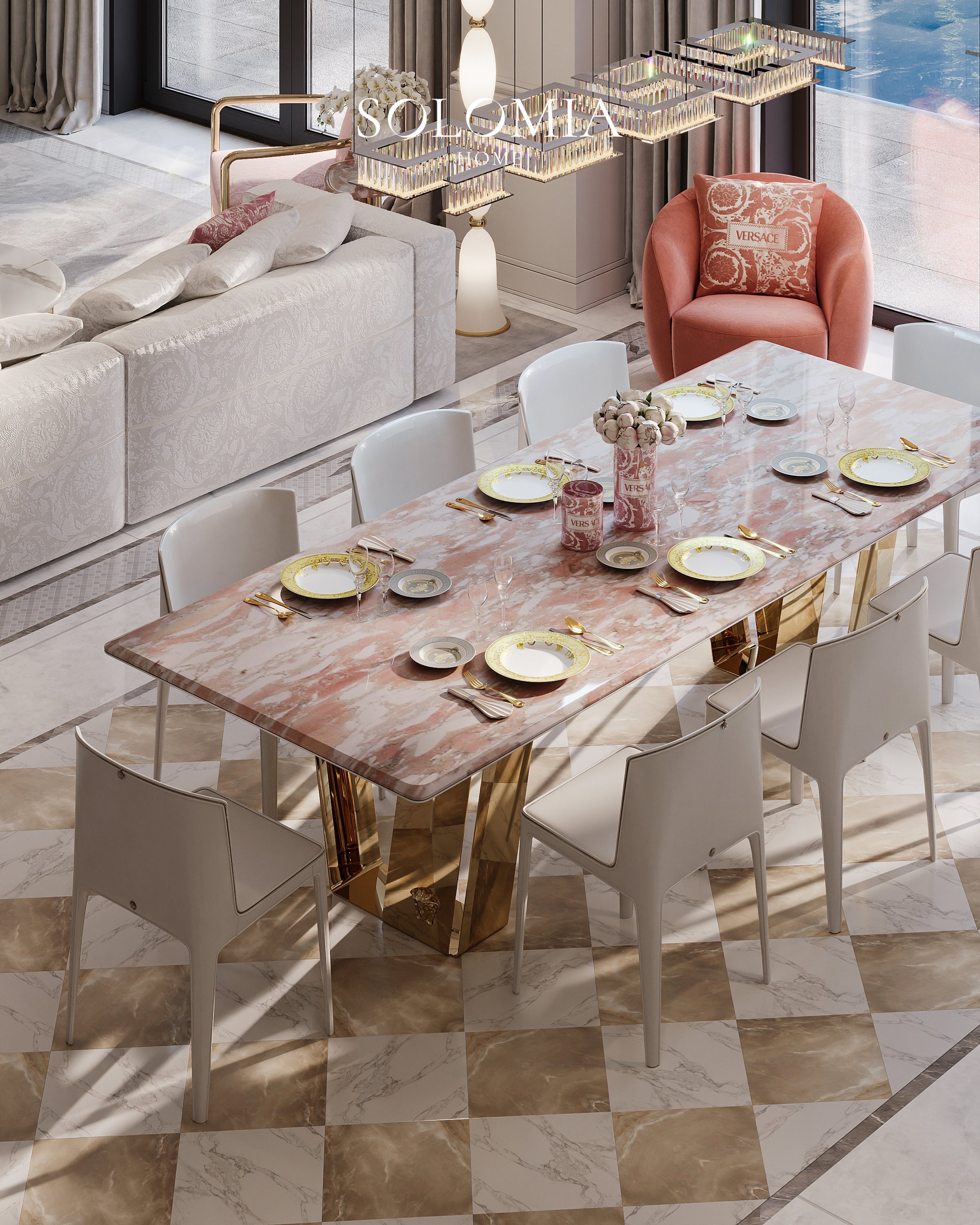 Dining table with Versace tableware, Apartment Palazzo Versace — luxury interior design Dubai
