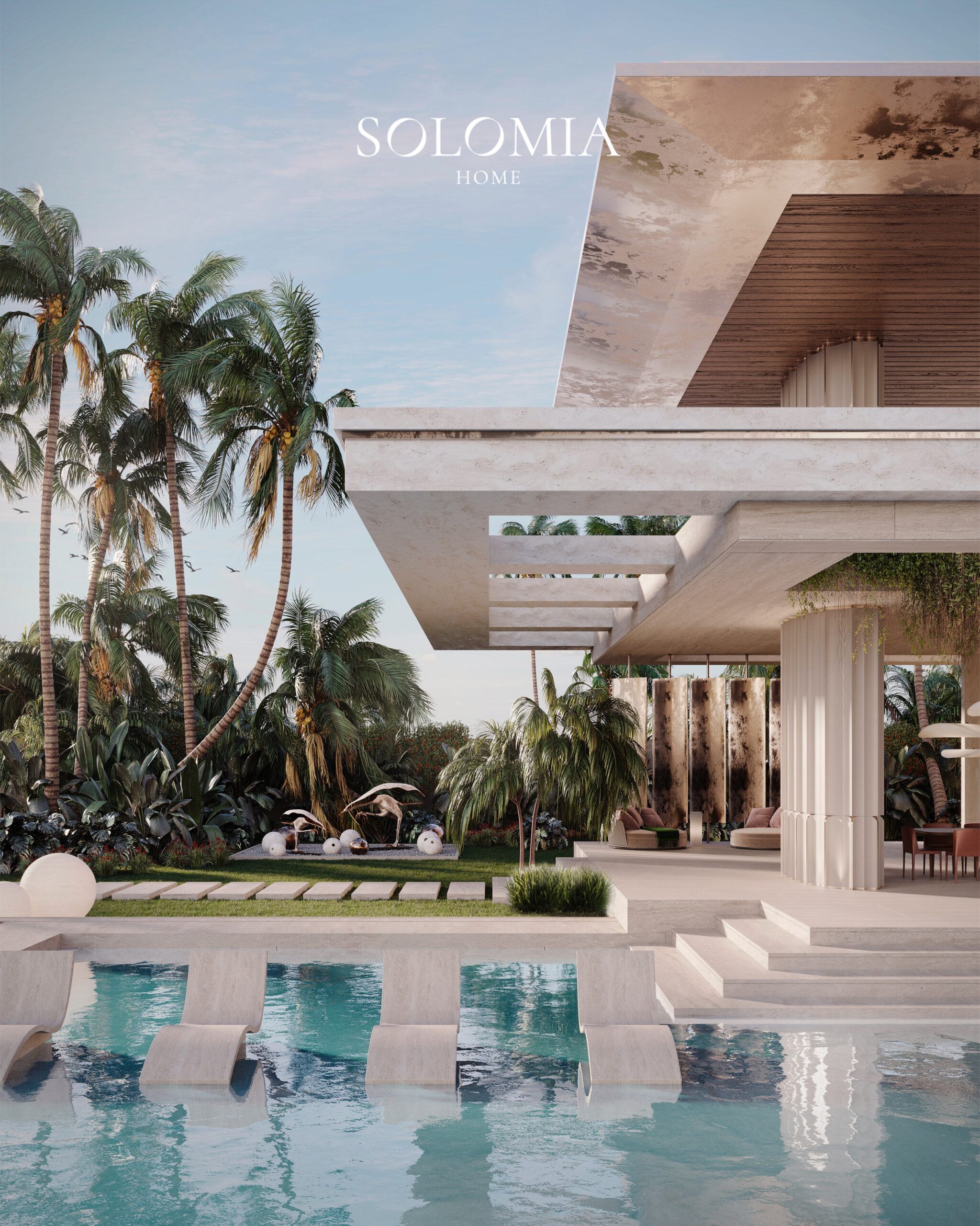 Villa exterior with pool and covered lounge — villa exterior design Dubai