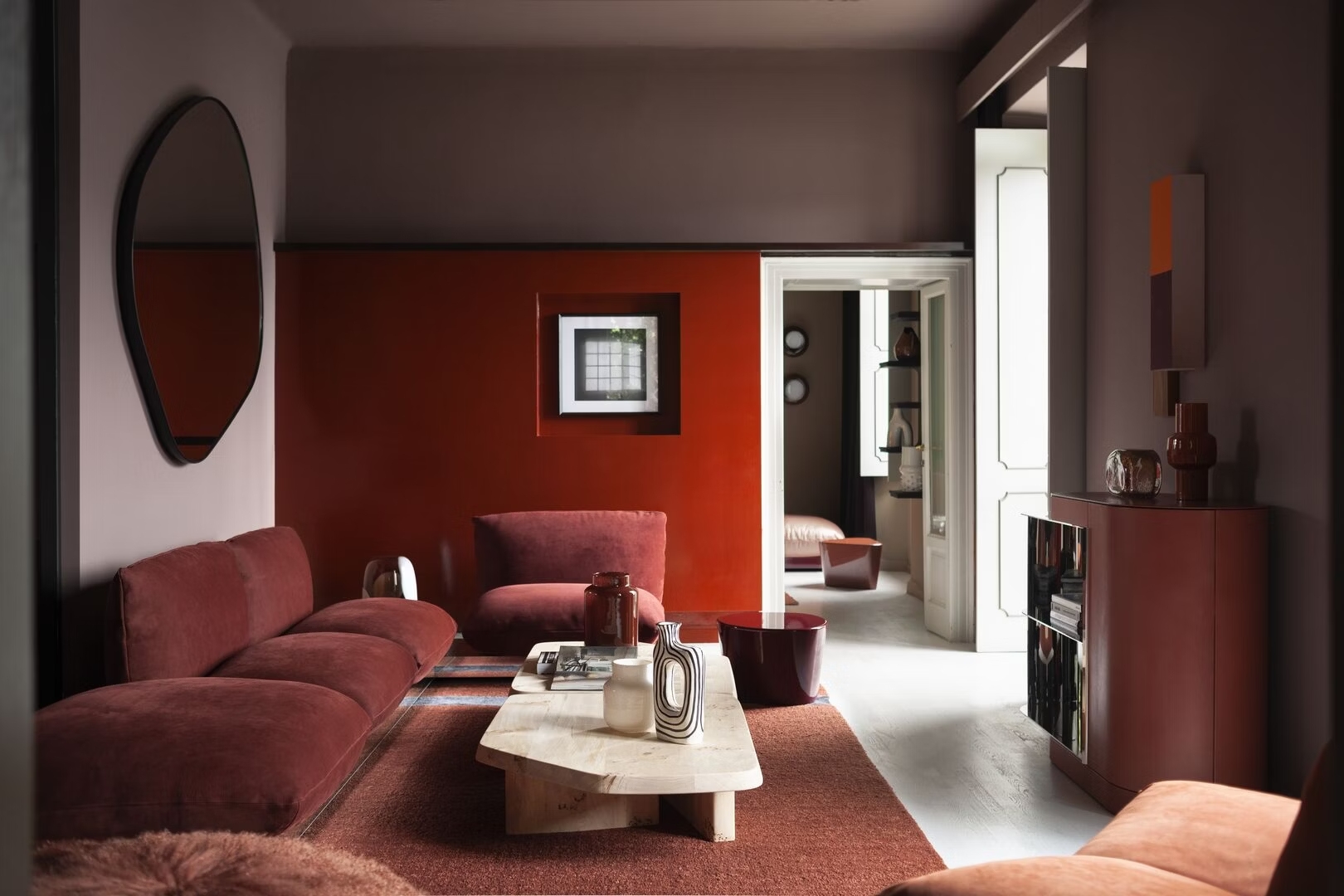 Burgundy living room — Solomia Design, interior design company in Dubai