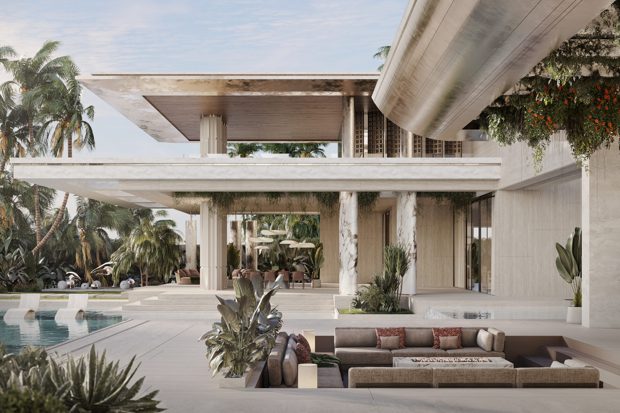Modern luxury villa with pool terrace — modern villa design Dubai