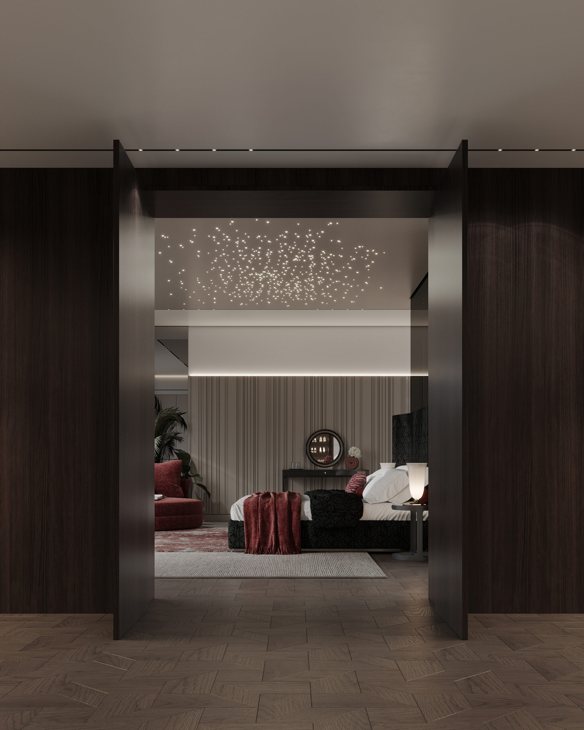 Bedroom with starry ceiling light — villa architecture design Dubai
