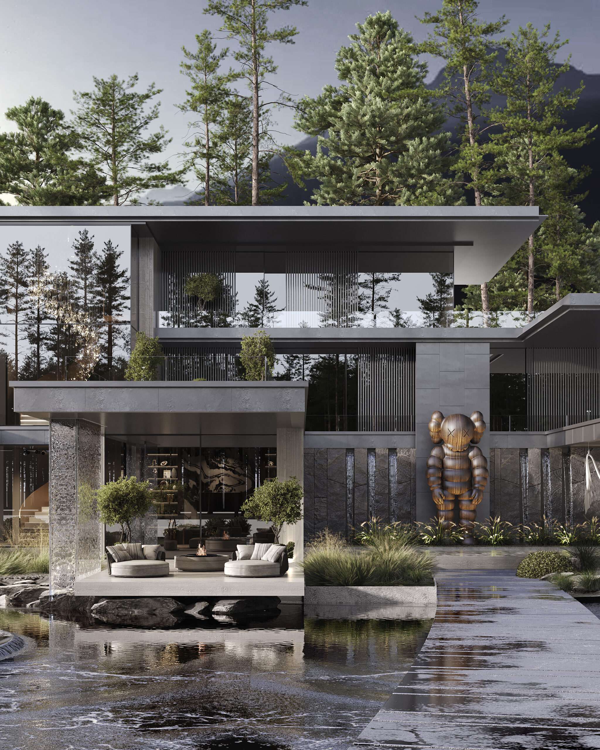 Contemporary villa among pine trees — modern villa design Dubai