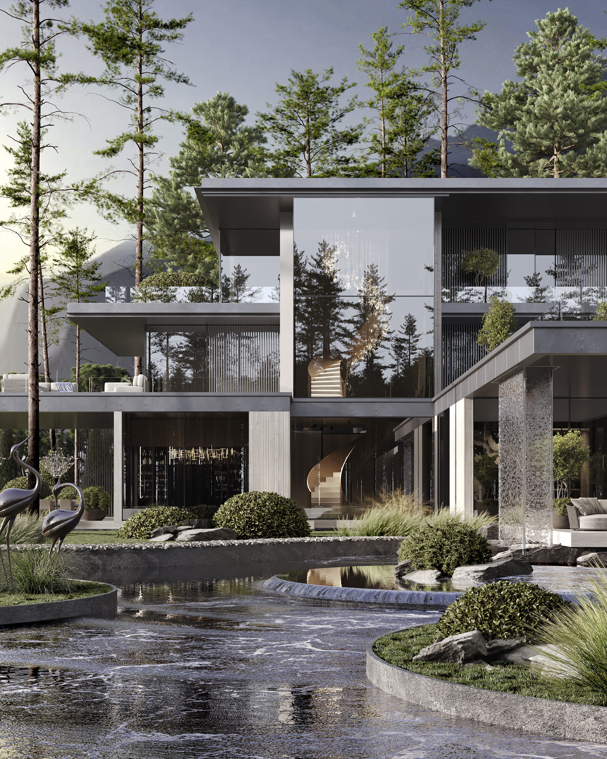Contemporary villa with water garden — modern villa design Dubai