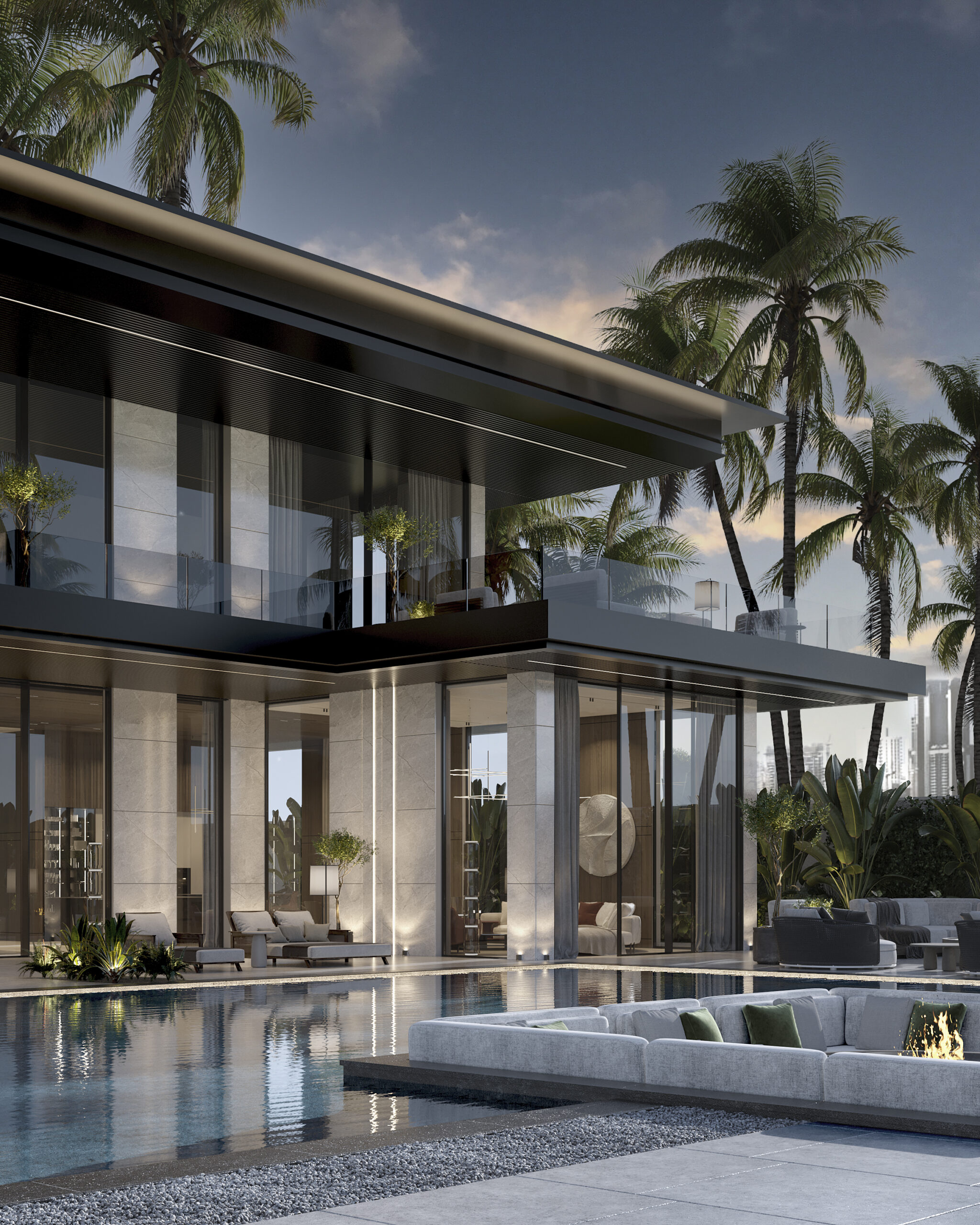 Villa exterior at dusk — villa exterior design Dubai