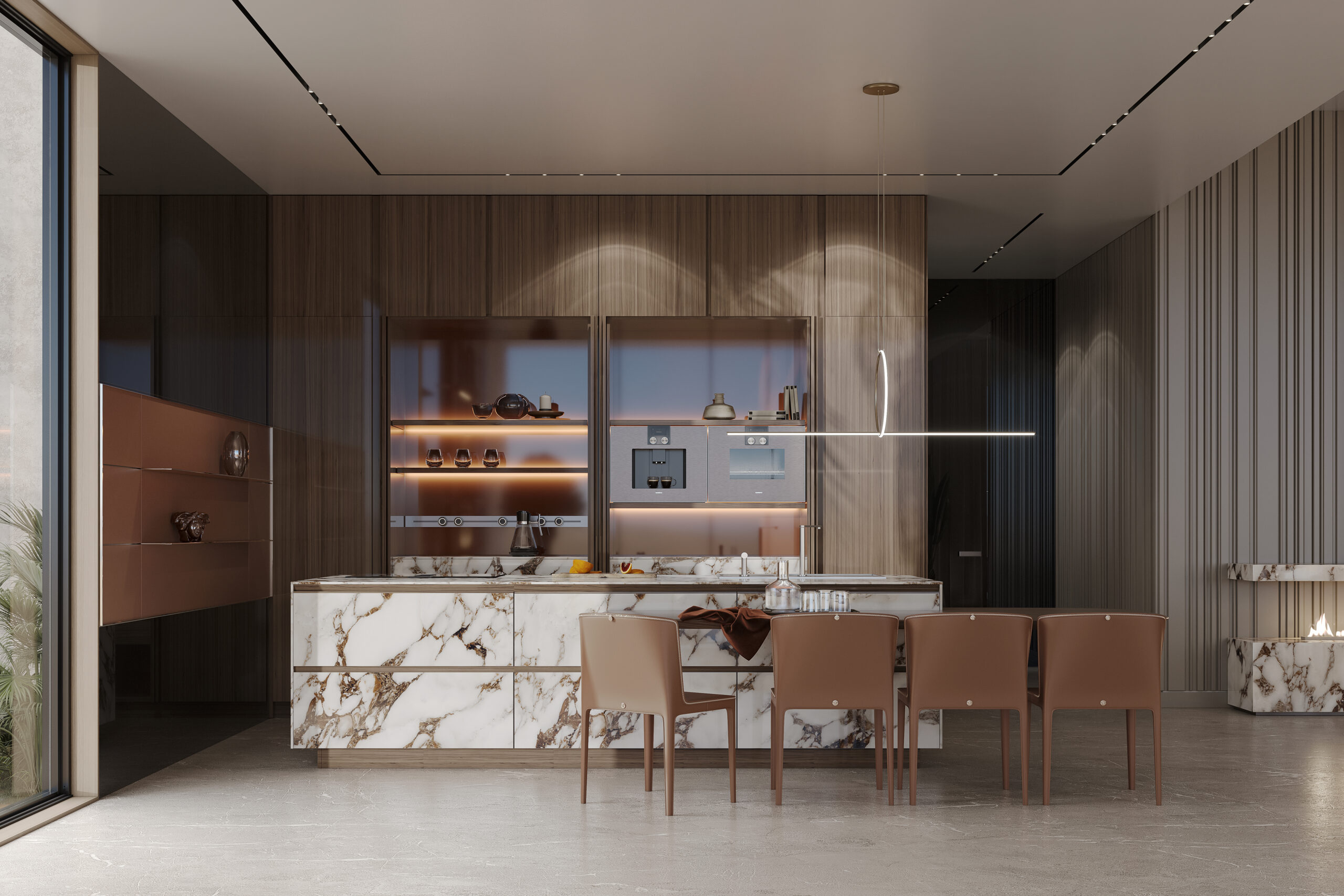 Kitchen with marble island after fit-out — interior fit-out Dubai
