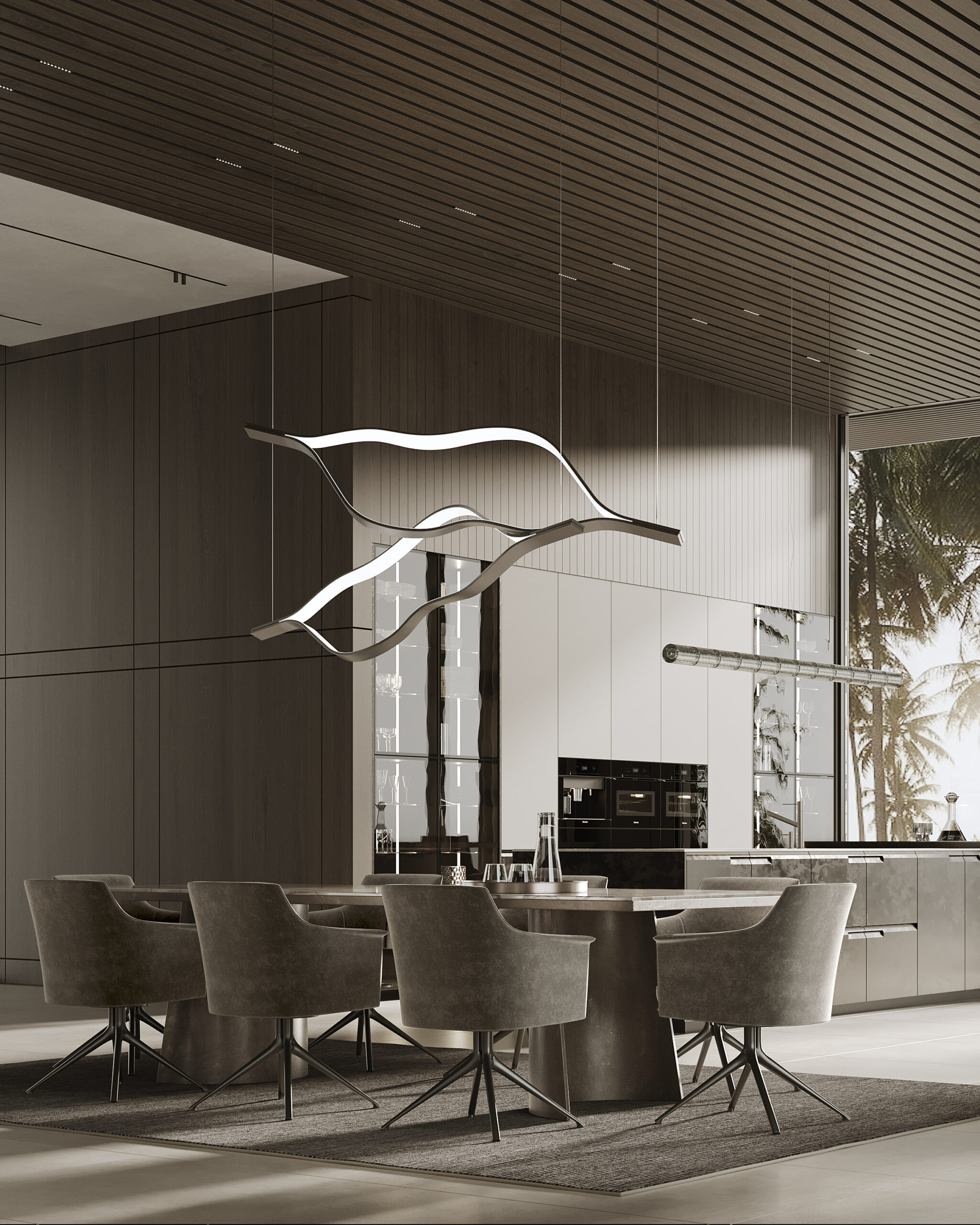 Dining area with sculptural pendant light — interior fit-out Dubai