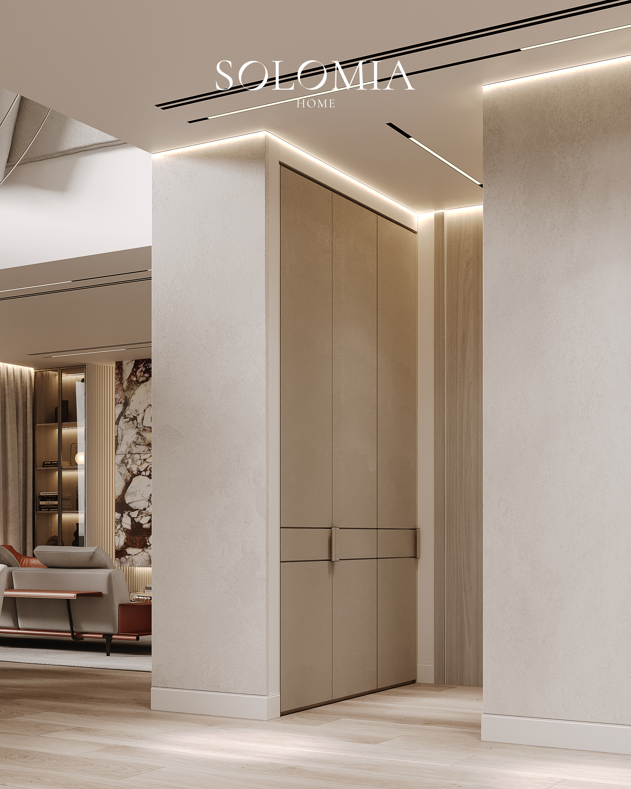 Entrance with hidden doors, Sobha Hartland — luxury interior design Dubai